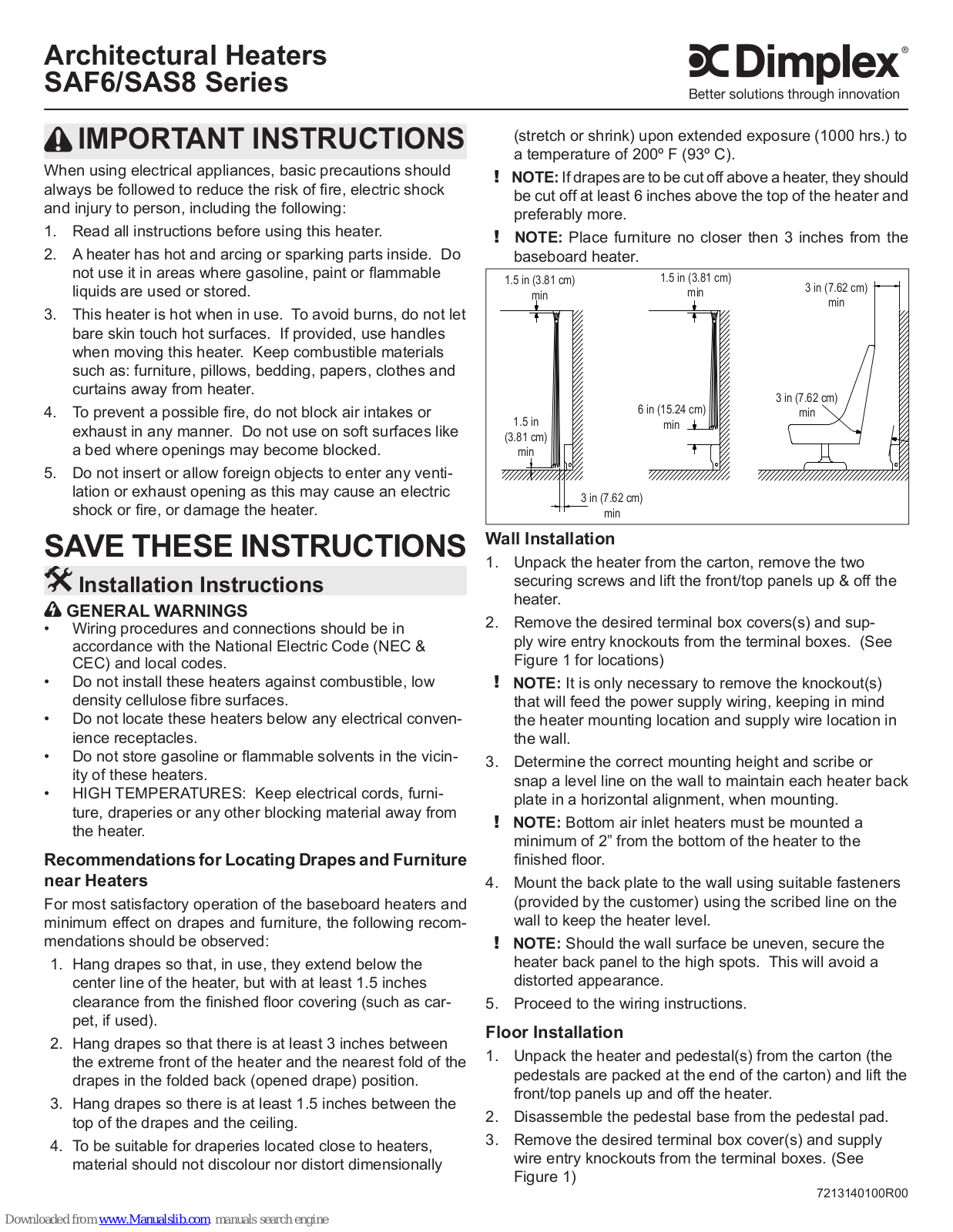 Dimplex SAS8 Series Instructions Manual