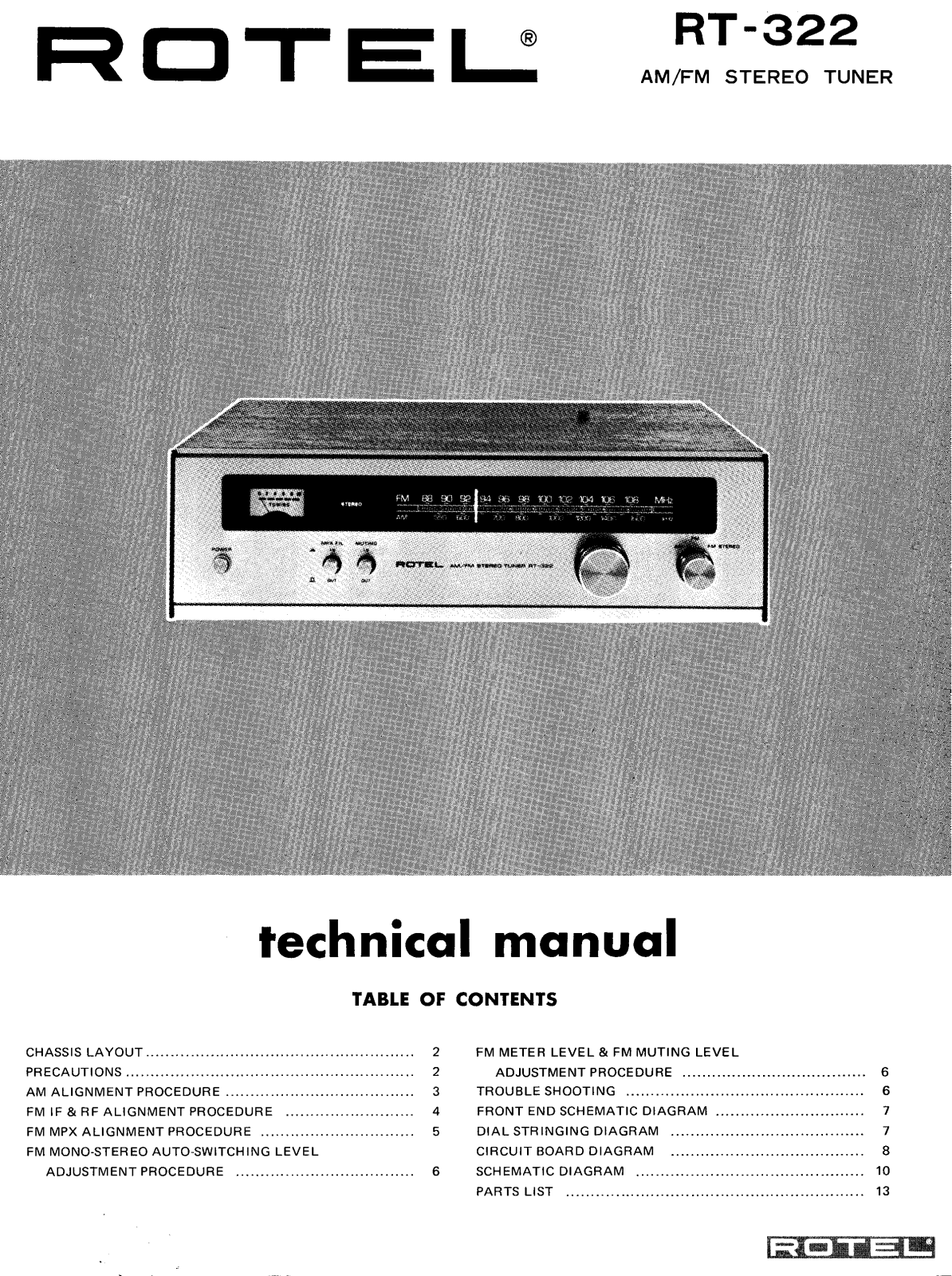 Rotel RT-322 Service manual