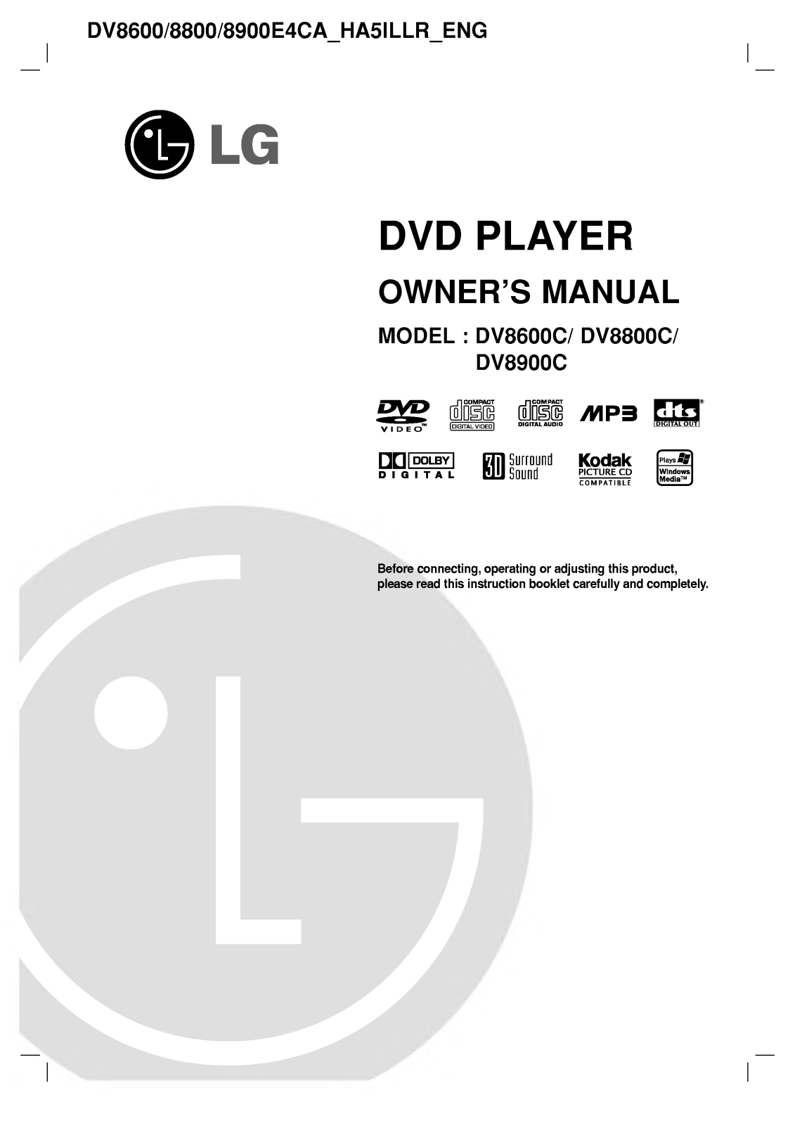 Lg DV8600C, DV8800C, DV8900C Owners Manual