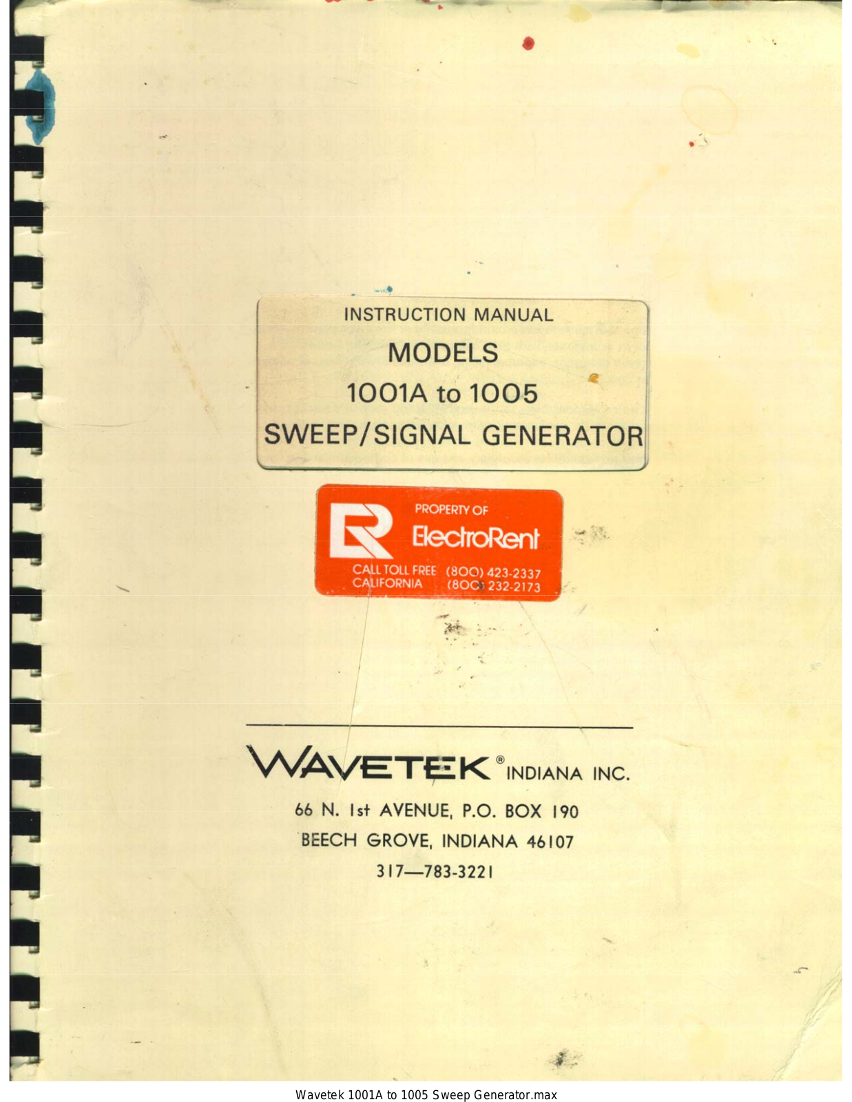 Wavetek 1005, 1004-1, 1004, 1003, 1002 Service manual