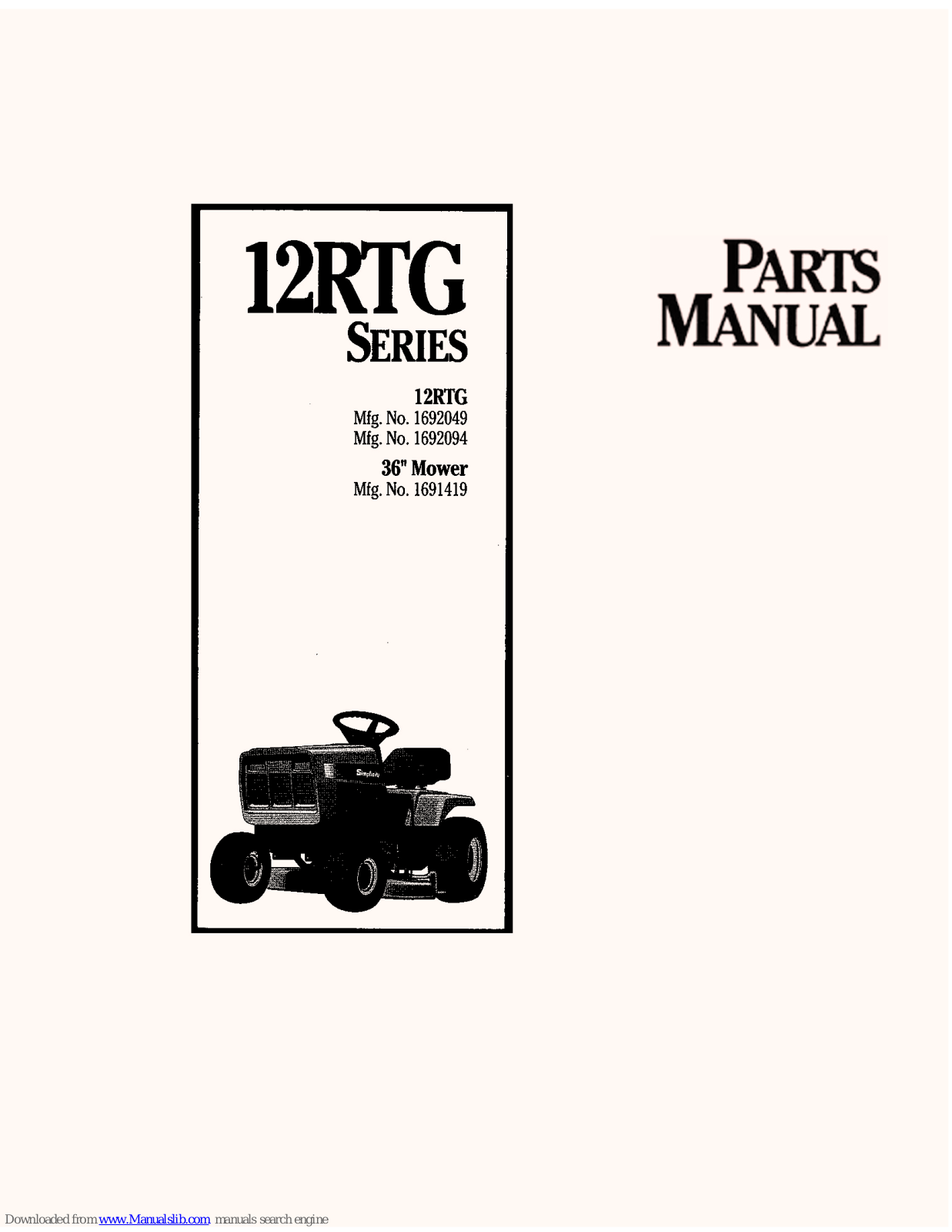 Simplicity 12RTG Series,1692049,1692094,1691419 Parts Manual