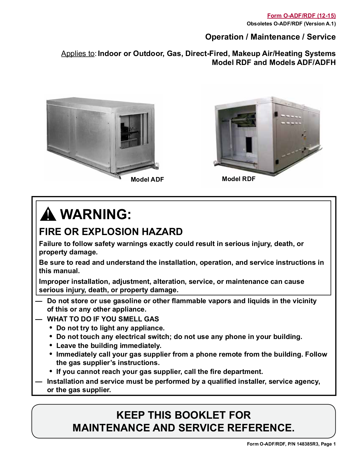 Reznor ADF1200 Service Manual