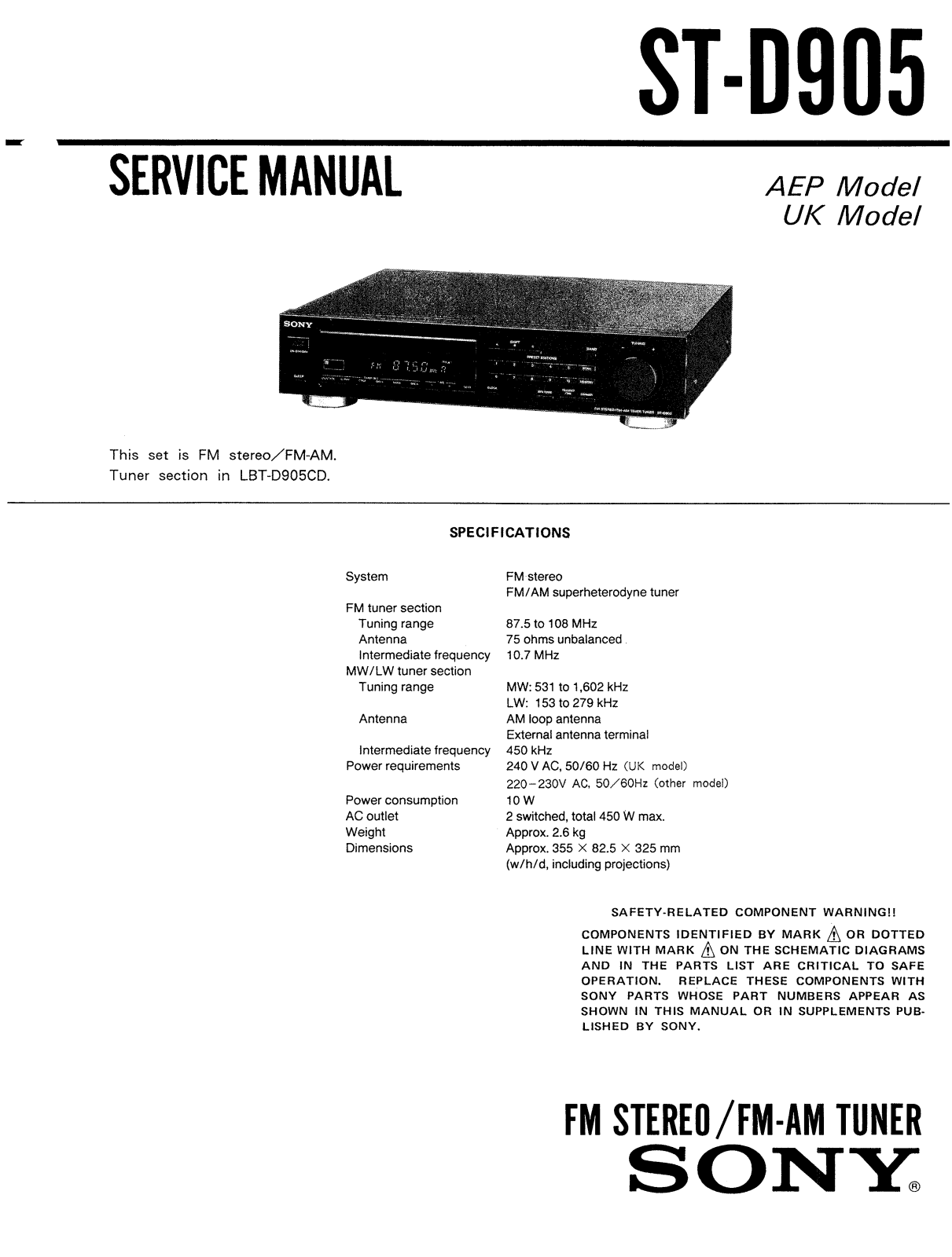 Sony STD-905 Service manual