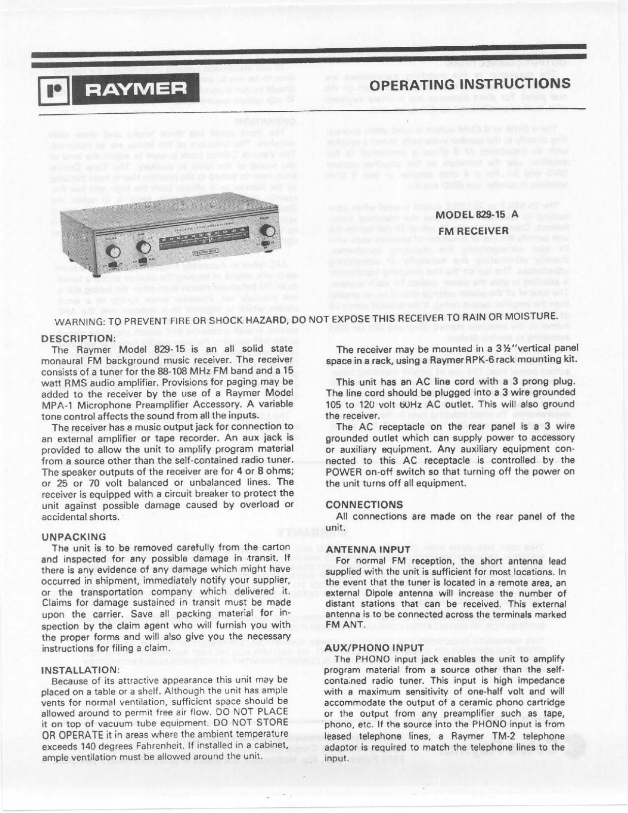 Telex 829-15 A User Manual