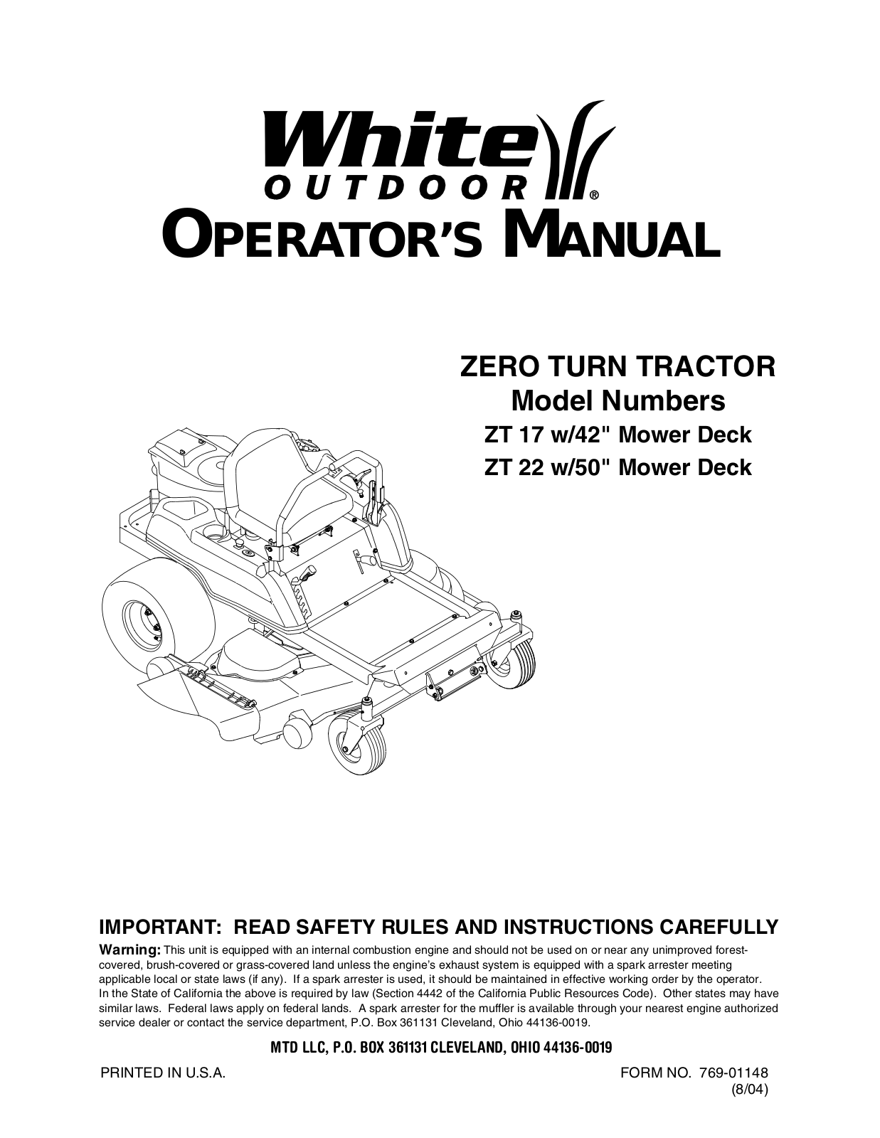 white ZT17, ZT22 operators Manual