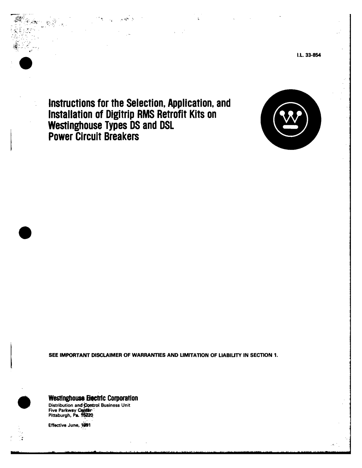 Westinghouse LL 33-854 User Manual