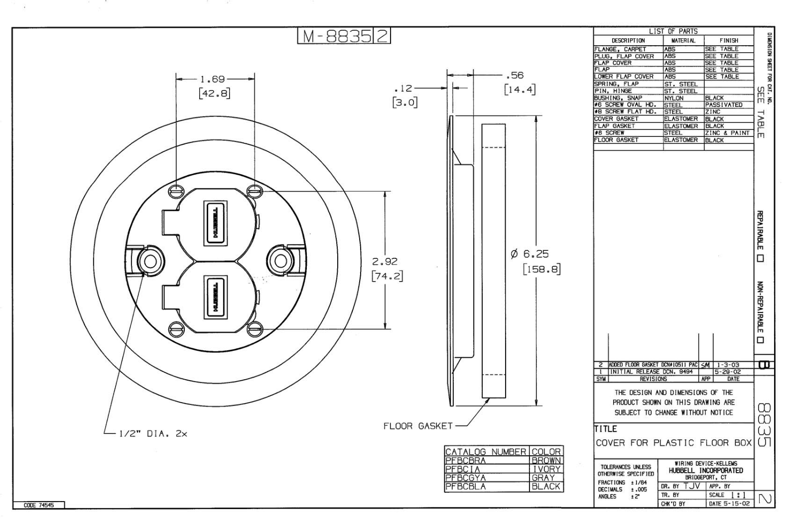 Hubbell PFBCBRA Reference Drawing