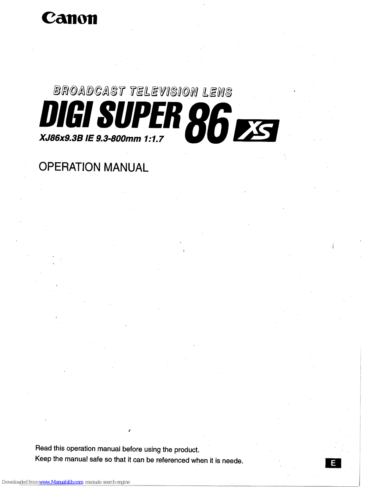 Canon digi super 86 XS Operation Manual