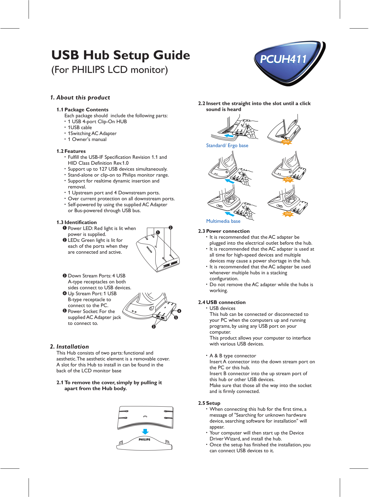 Philips PCUH411R Quick Start Manual