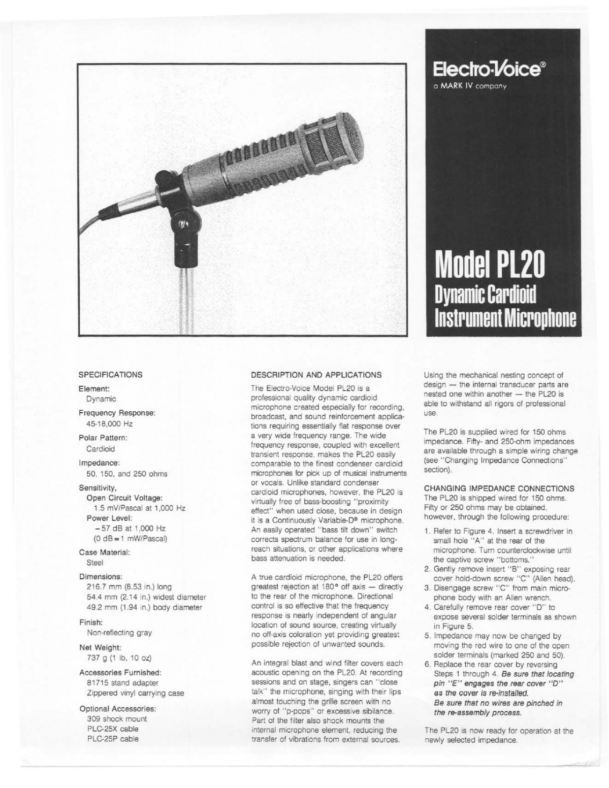 Electro-Voice PL20 User Manual