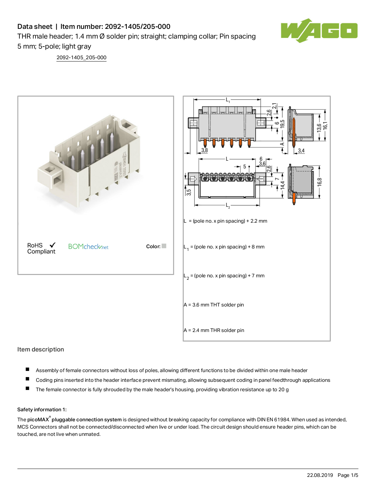 Wago 2092-1405/205-000 Data Sheet