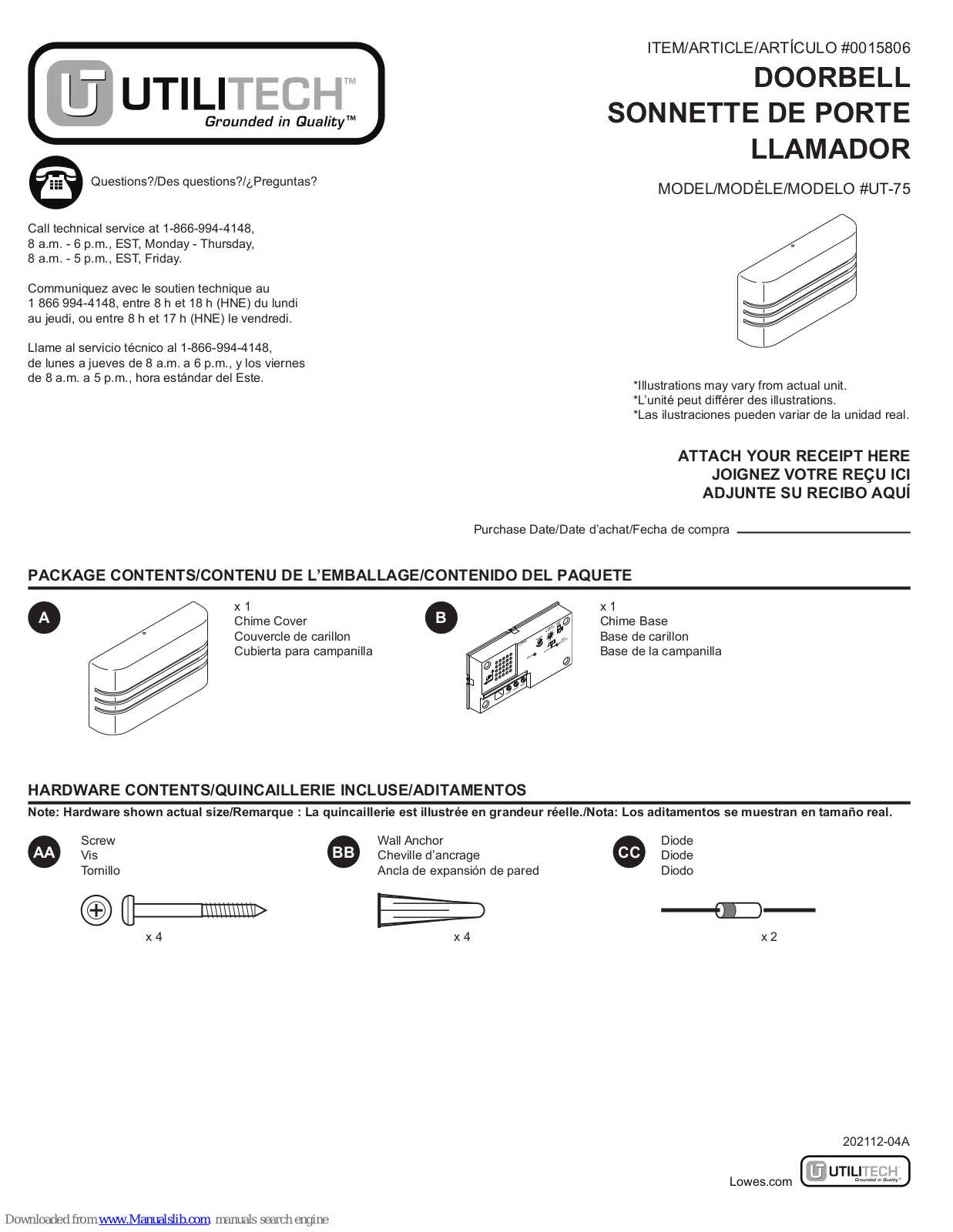 Utilitech UT-75 User Manual - ManualMachine.com