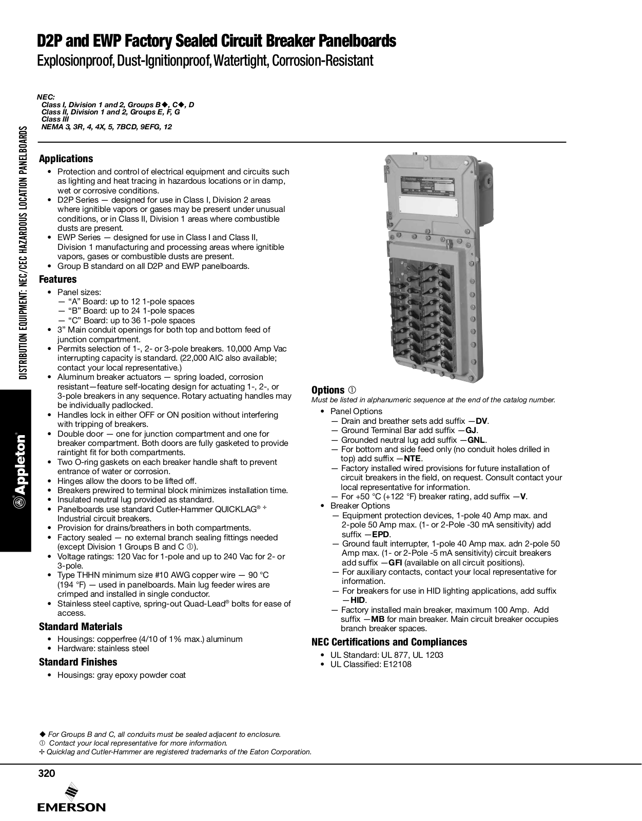 Appleton D2P Factory Sealed Circuit Breaker Panelboards, EWP Factory Sealed Circuit Breaker Panelboards Catalog Page