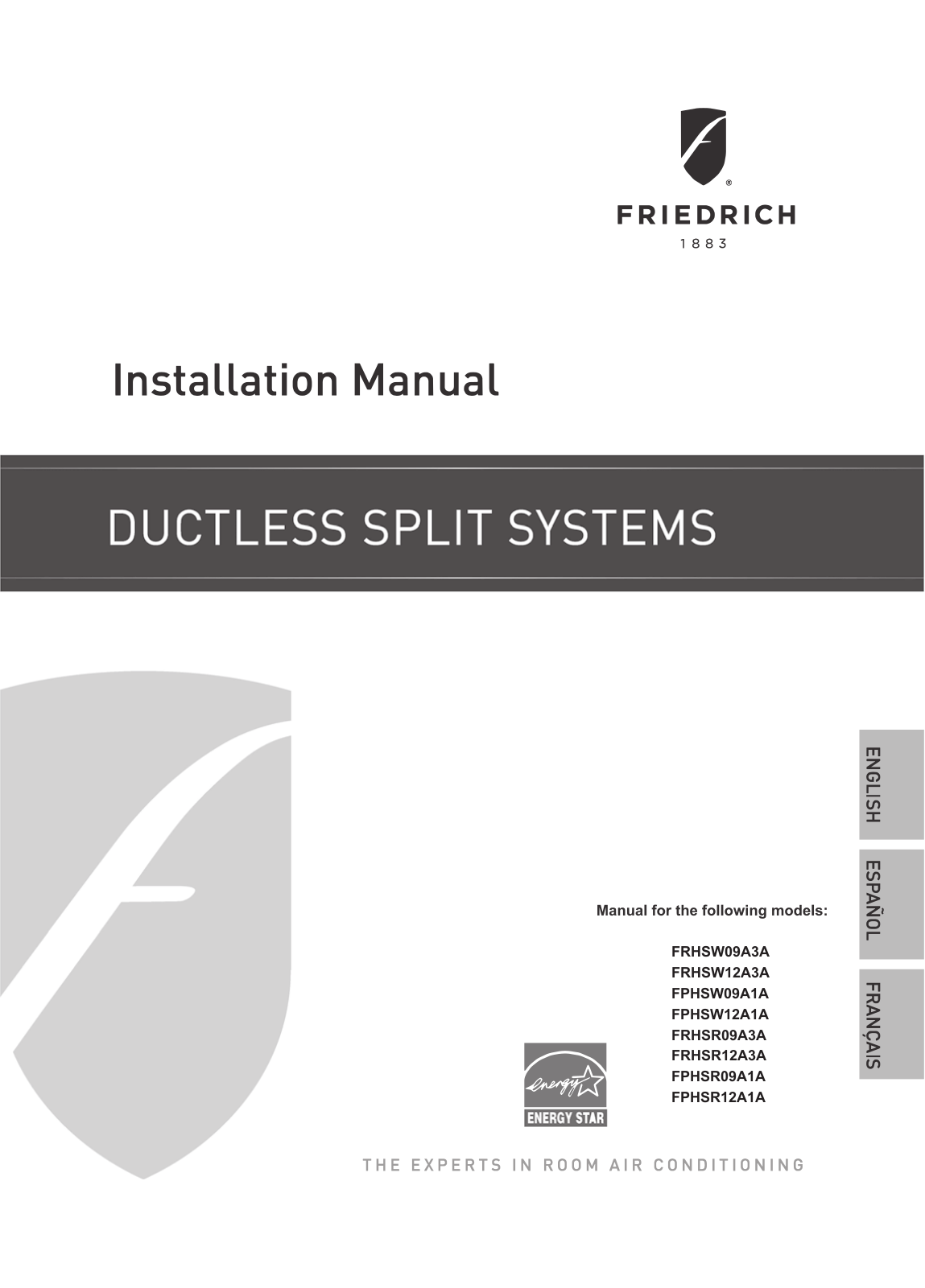 Friedrich Fphsw12a1a, Frhsw09a3a, Fphsw09a1a, Fphsr09a1a Owner's Manual