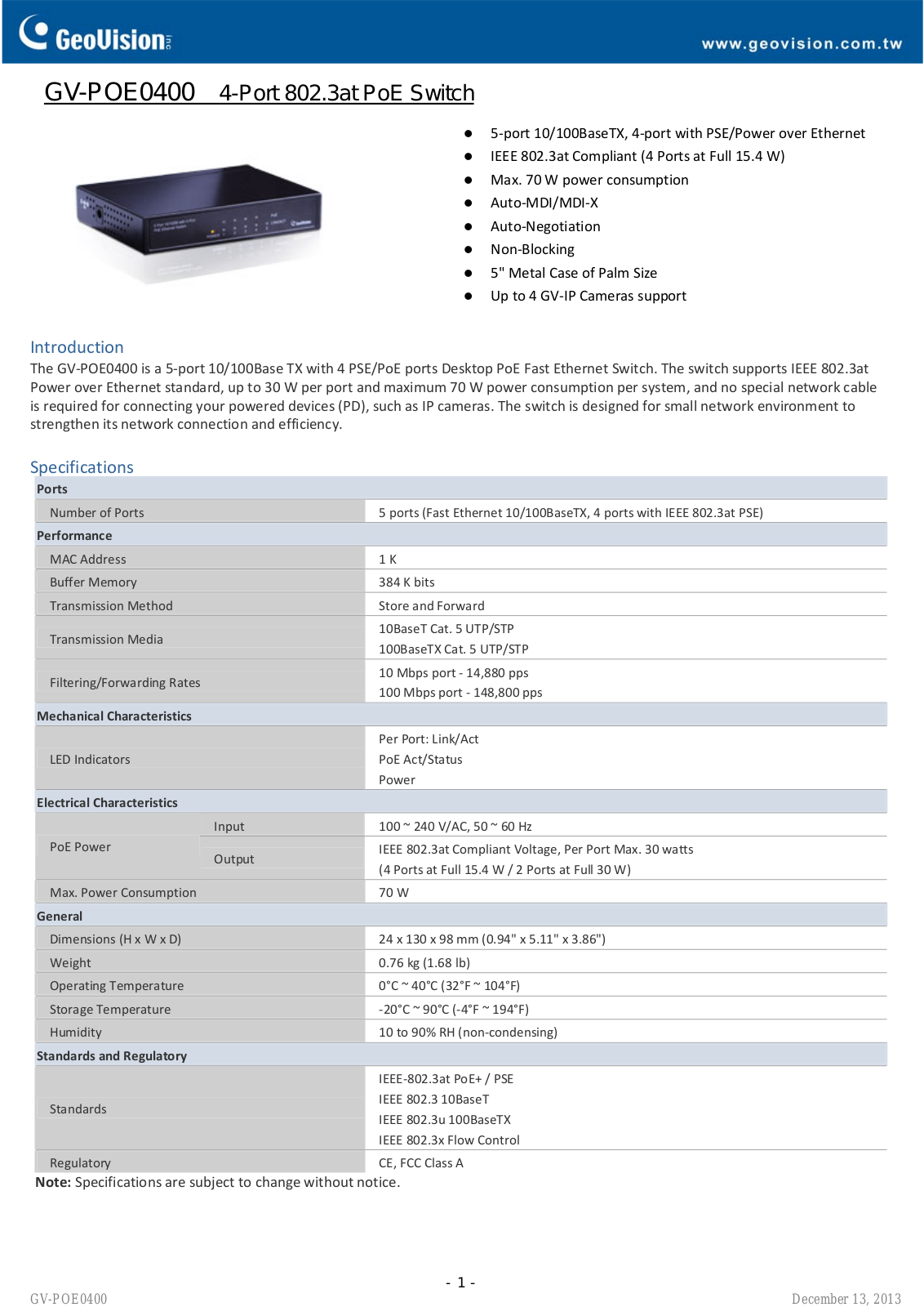 GeoVision POE0400 User Manual