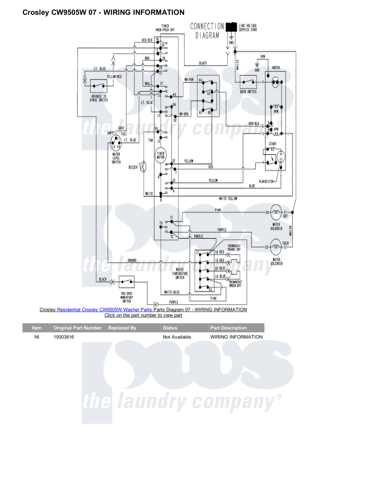 Crosley CW9505W Parts Diagram