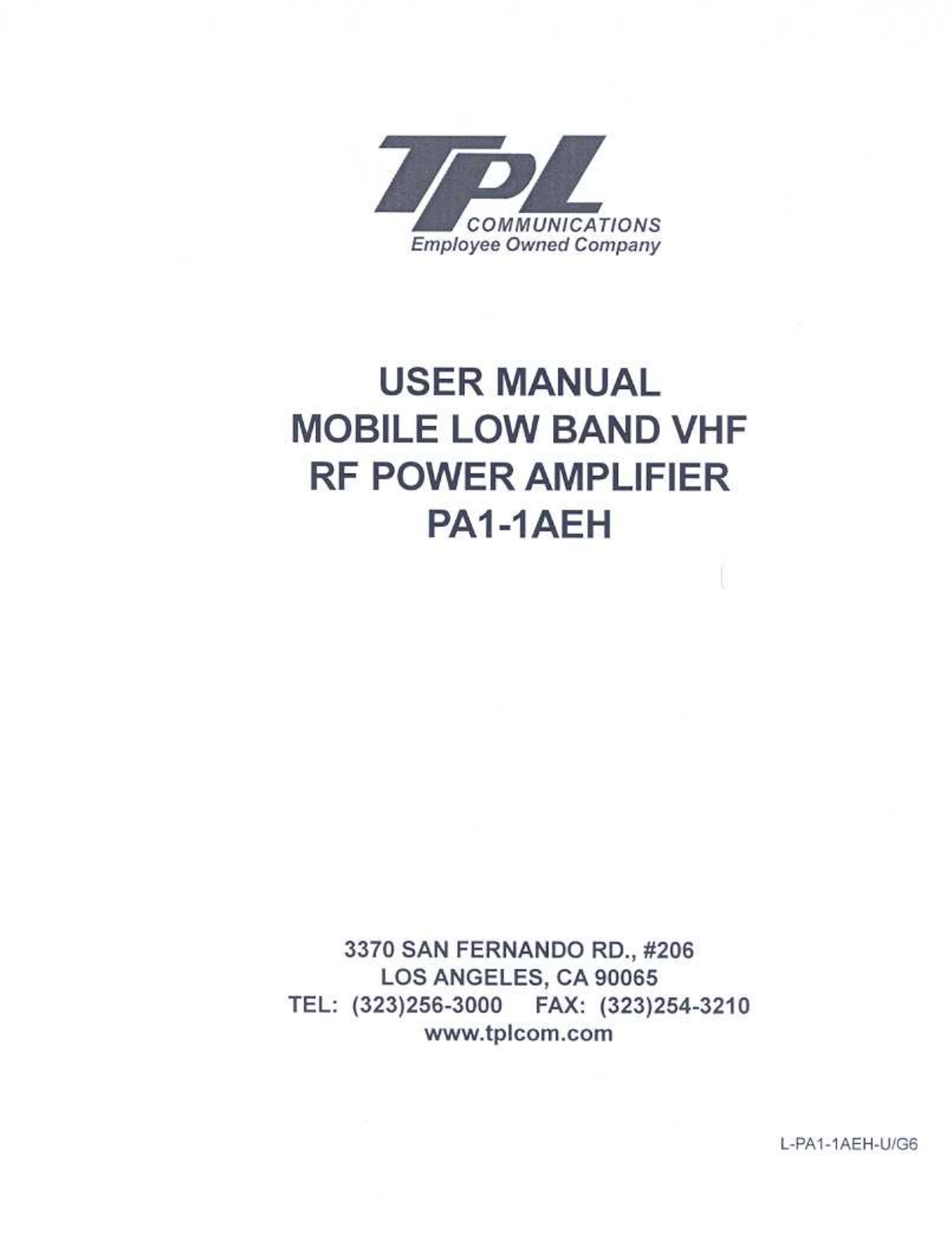 TPL Communications 1 1AEH User Manual