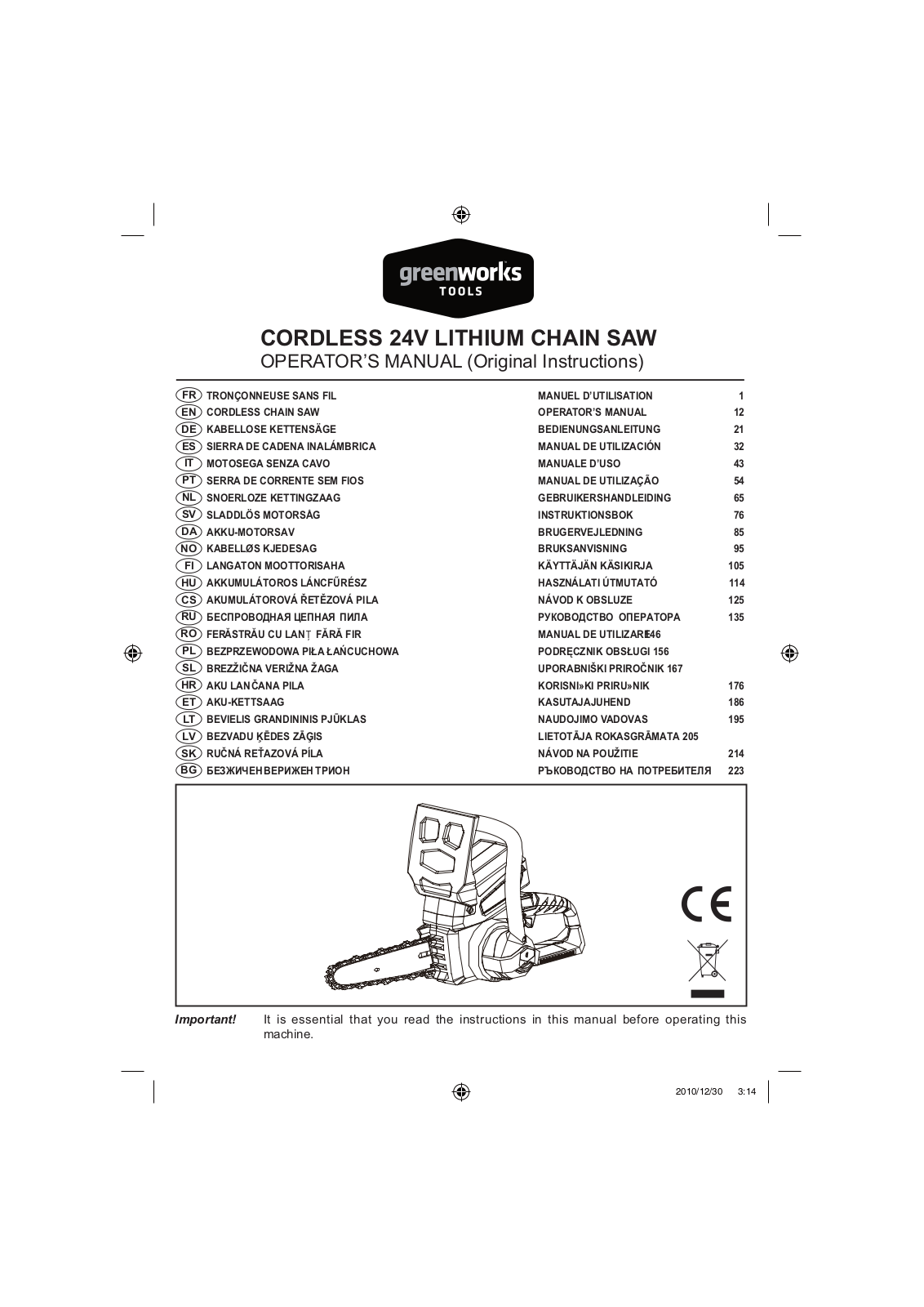 Greenworks Tools G24CS25 Service Manual