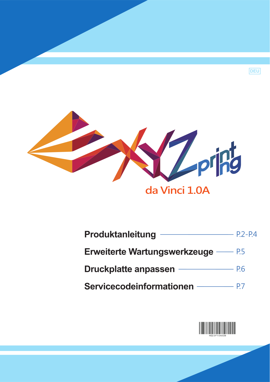 XYZprinting da Vinci 1.0A User manual