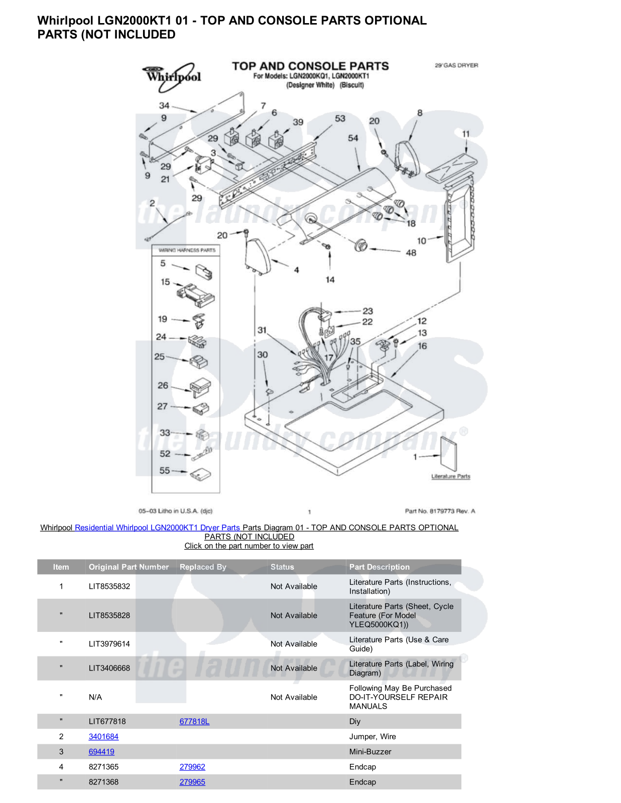 Whirlpool LGN2000KT1 Parts Diagram