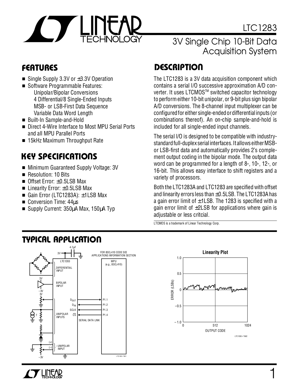 Linear Technology LTC1283CN, LTC1283ACS, LTC1283ACN, LTC1283, LTC1283CS Datasheet