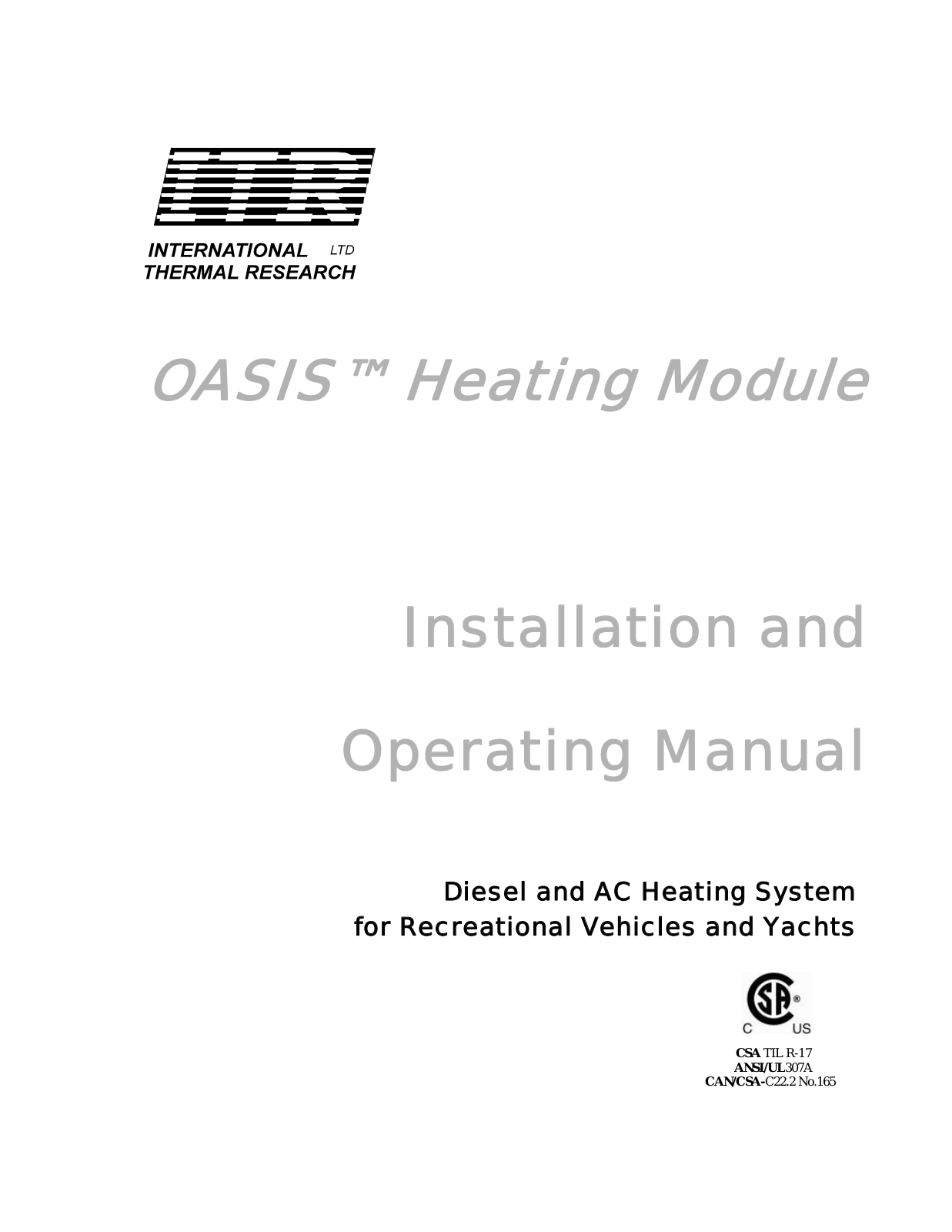 Oasis Concepts Diesel and AC Heating System User Manual