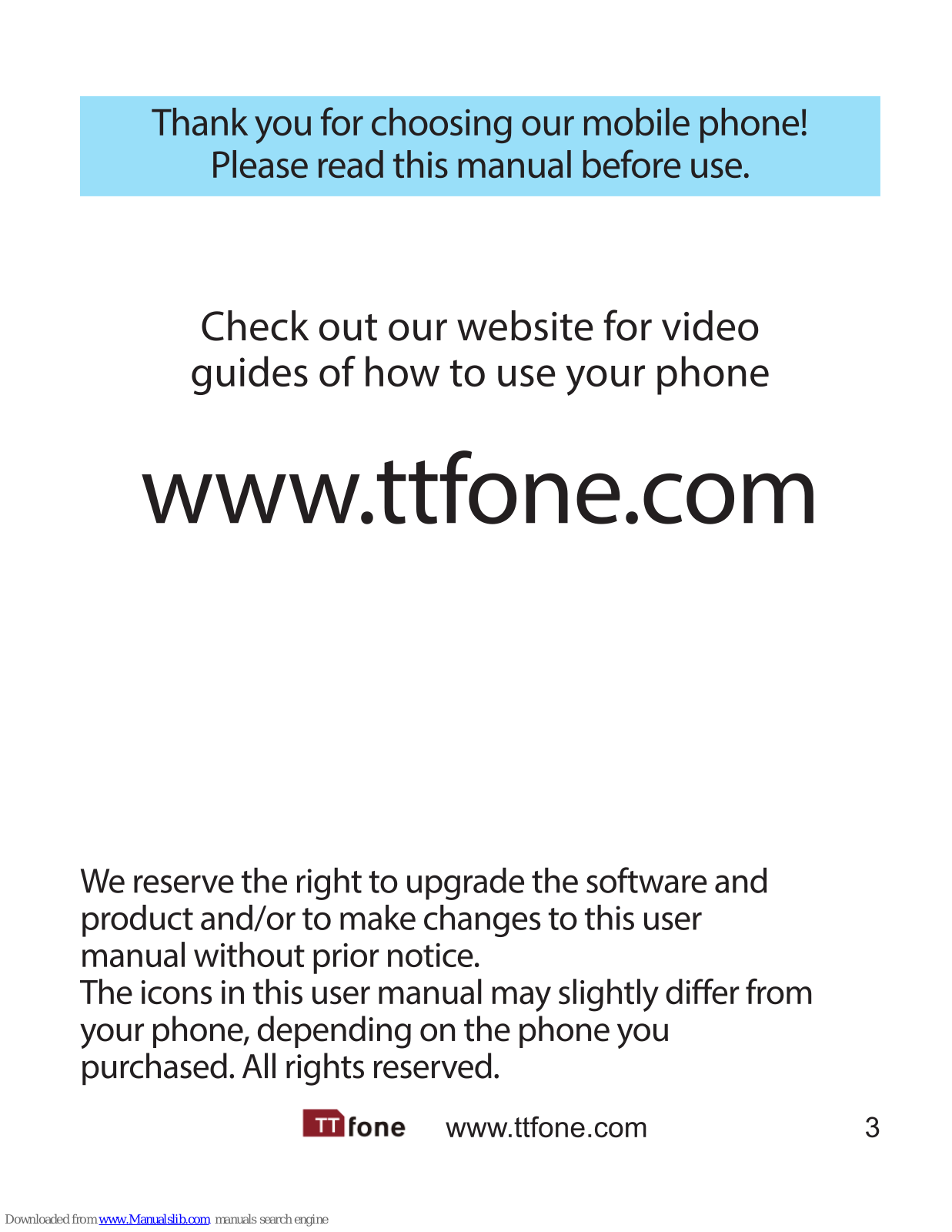 ttfone TT100 Comet User Manual