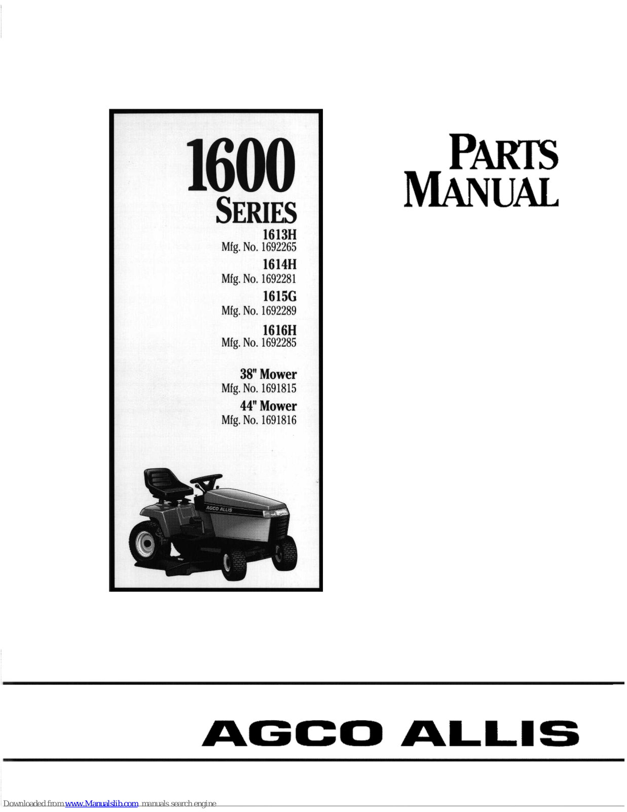 AGCO Allis 1600, Allis 1615G Parts Manual