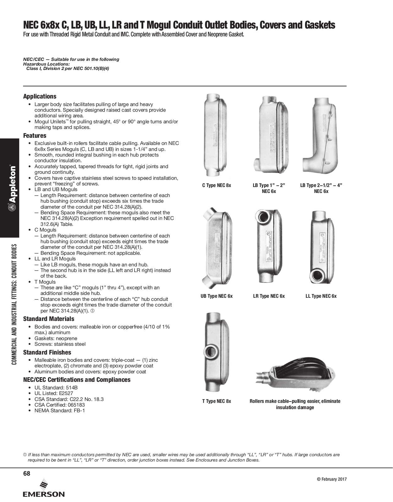 Appleton NEC Mogul Conduit Outlet Bodies Covers and Gaskets Catalog Page