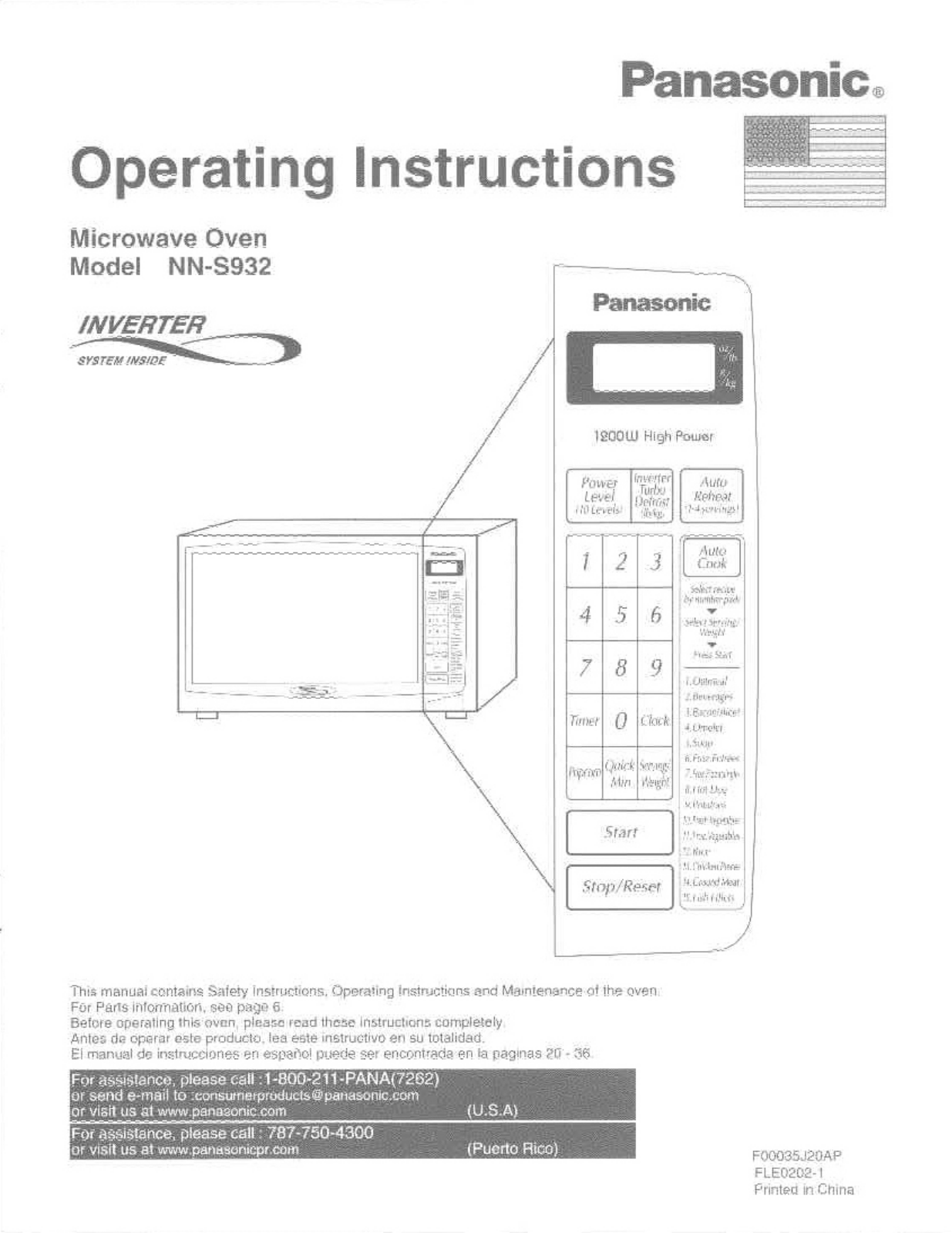 Panasonic NN-S932WF, NN-S932BF User Manual