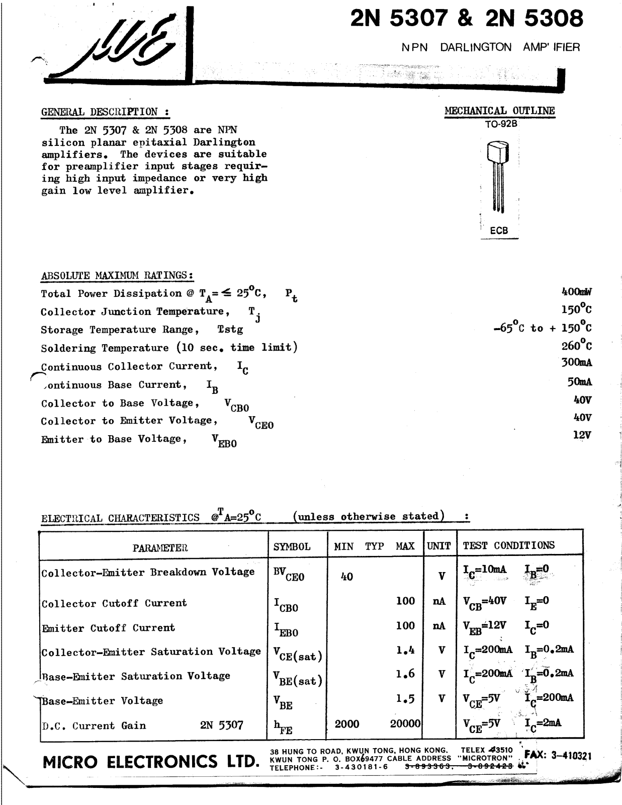 ME 2N5308, 2N5307 Datasheet