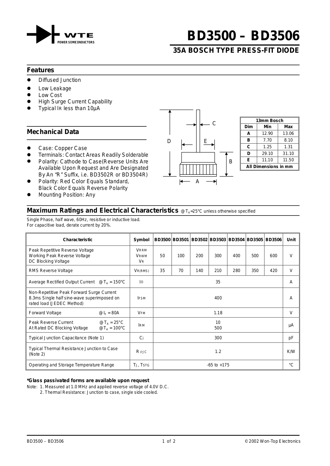 WTE BD3505, BD3504, BD3503, BD3502, BD3501 Datasheet