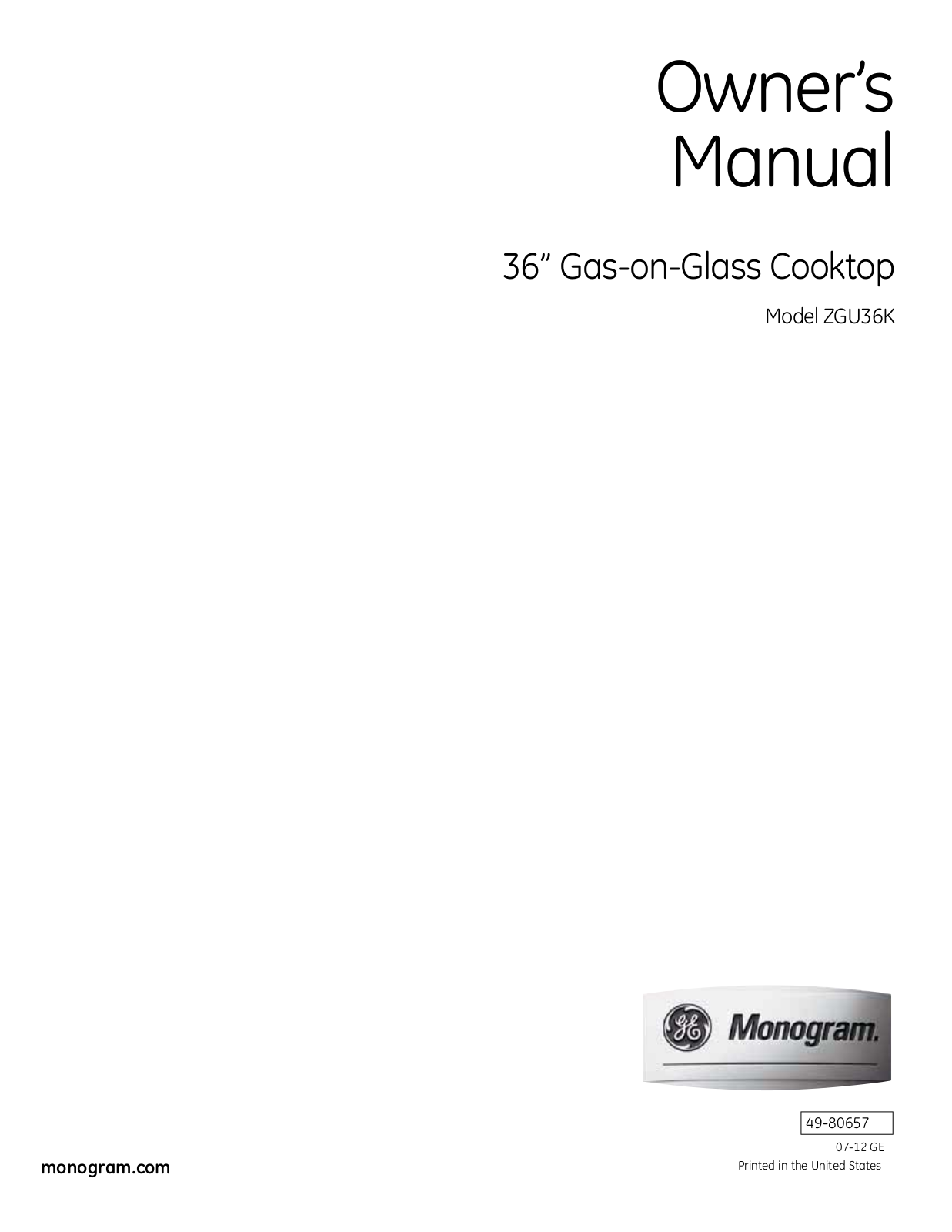 GE Monogram ZGU36KSKSS Owner's Manual