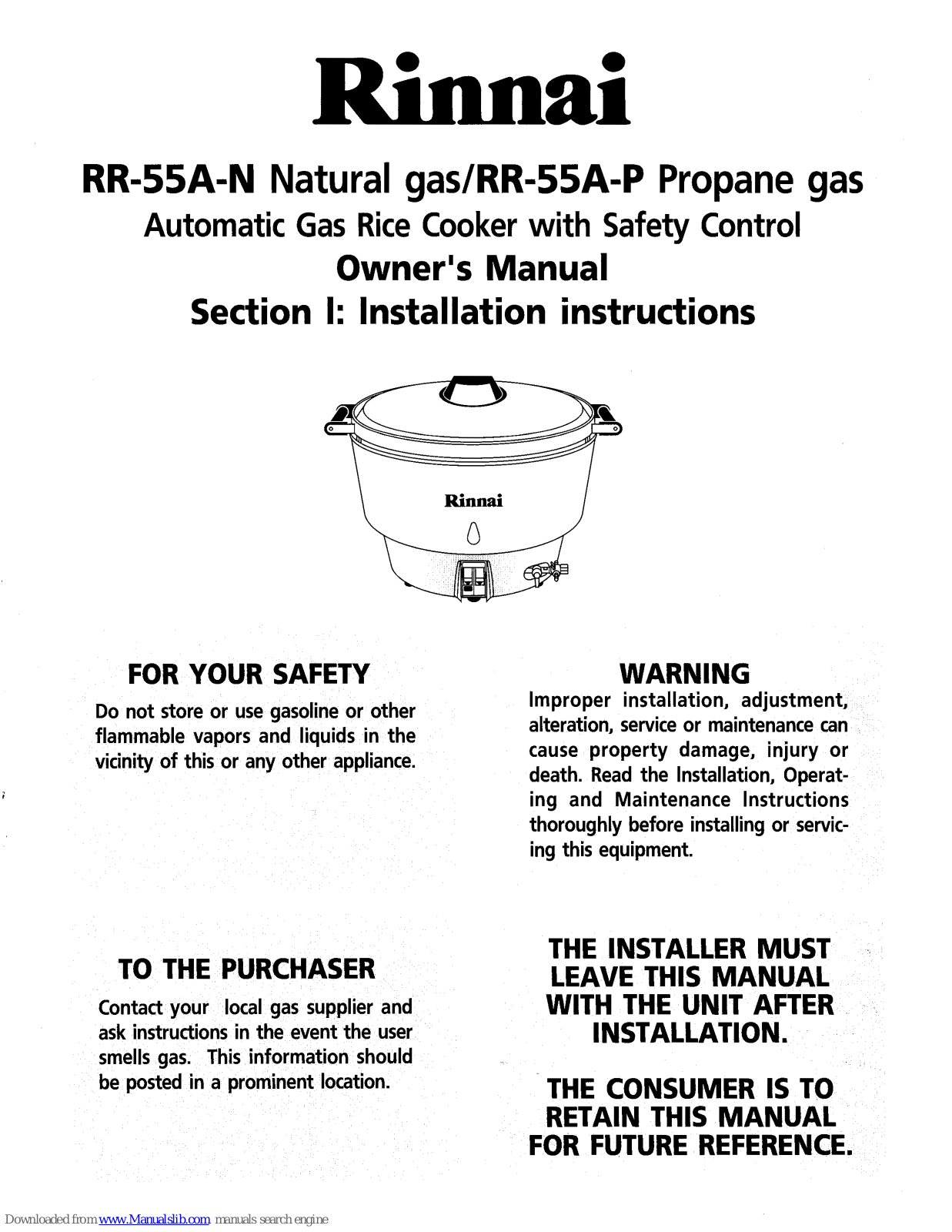 Rinnai RR-55A-N, RR-55A-P Owner's Manual