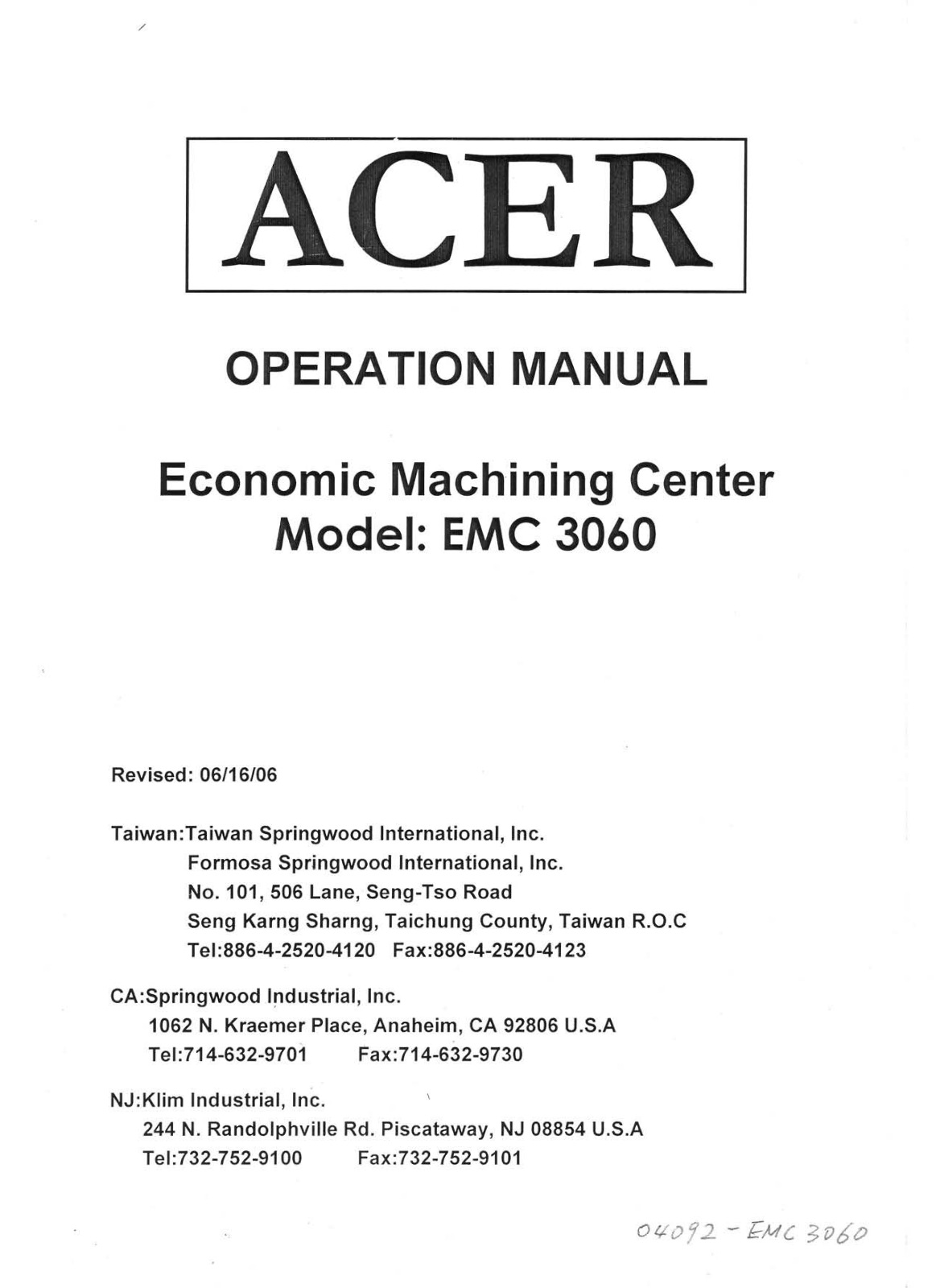 acer EMC 3060 Operation Manual