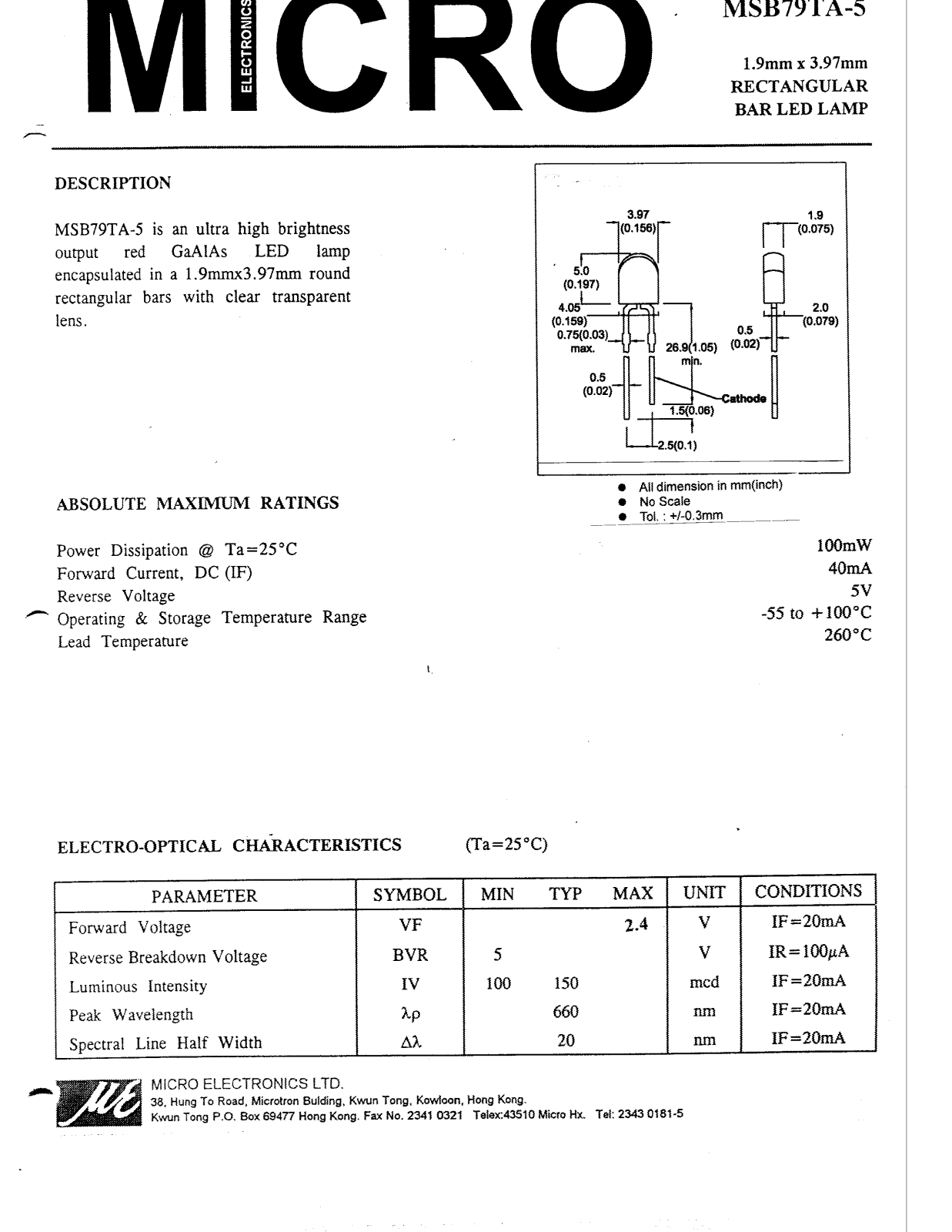 MICRO MSB79TA-5 Datasheet