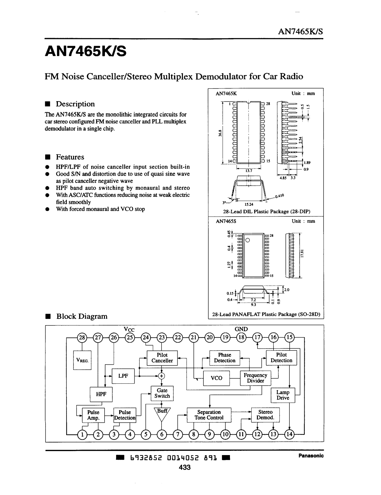 Panasonic AN7465S, AN7465K Datasheet