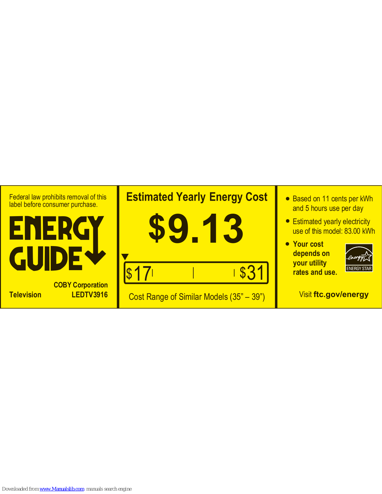 Coby LEDTV3916 Energy Manual