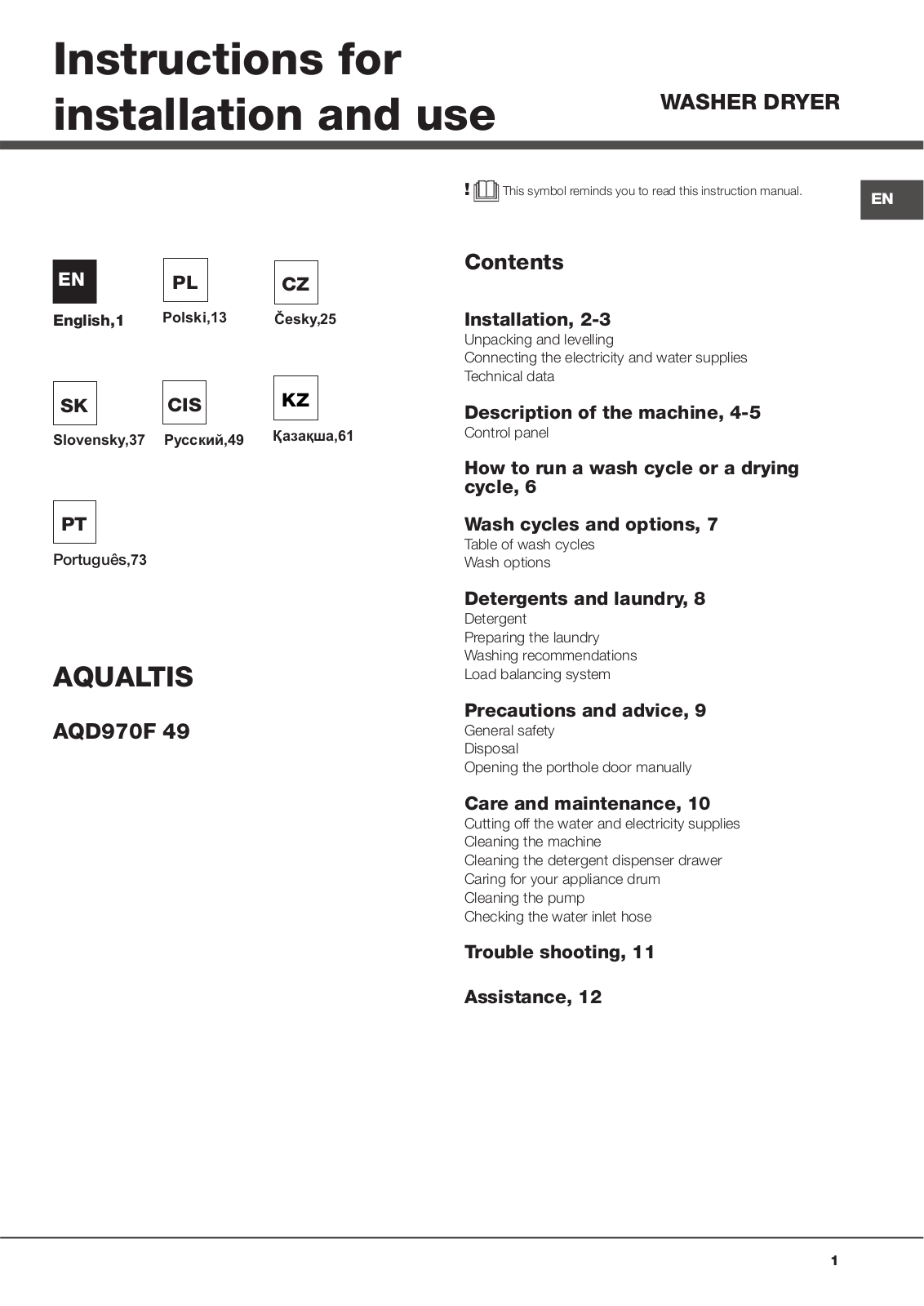 Hotpoint-Ariston AQD970F 49 EU User manual