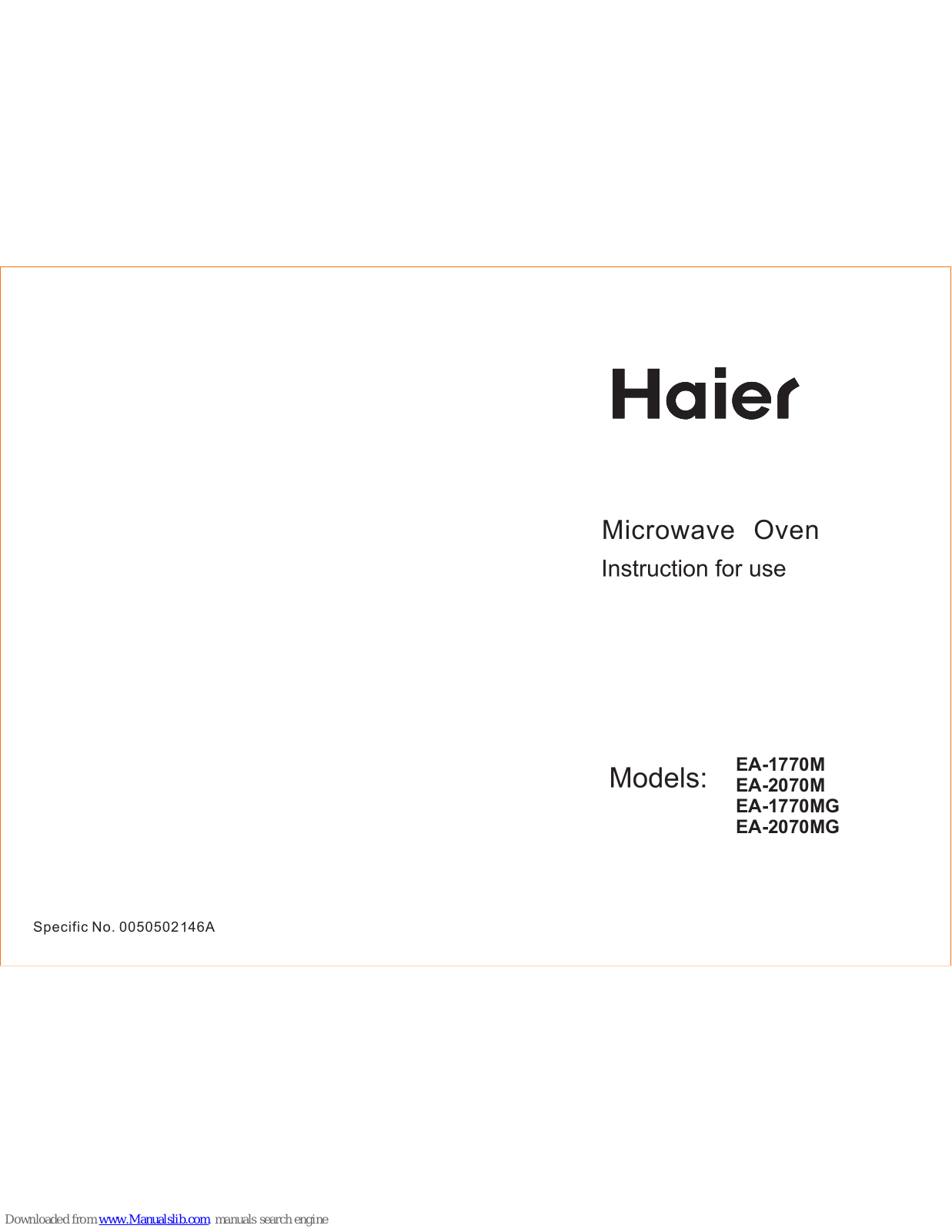 Haier EA-2070M, EA-1770MG, EA-2070MG Instructions For Use Manual