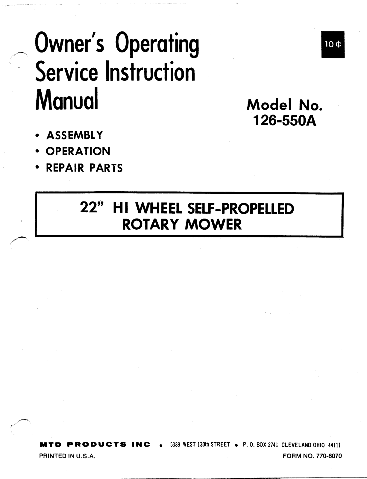 MTD 126-550A User Manual