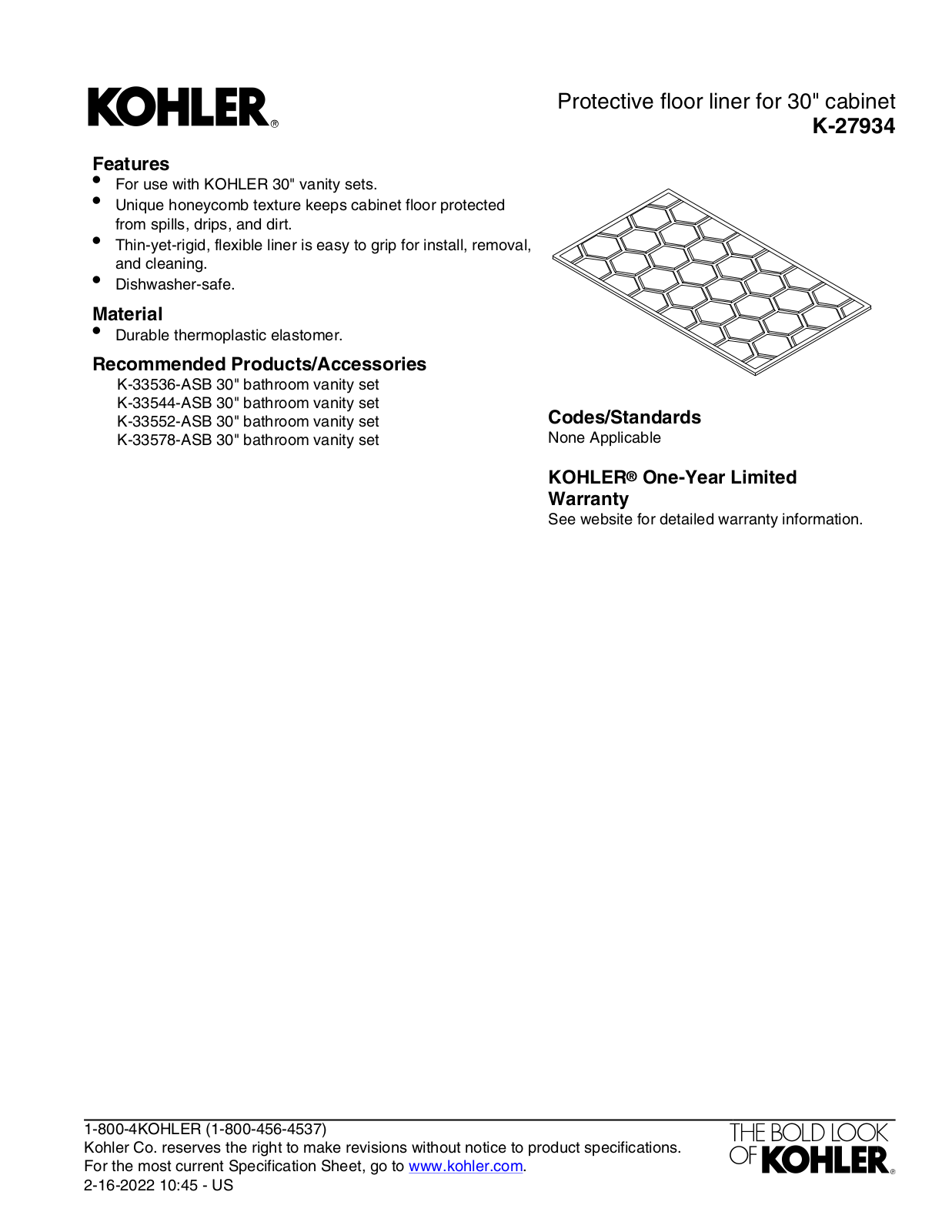 Kohler LBPR5961 Specifications - ManualMachine.com