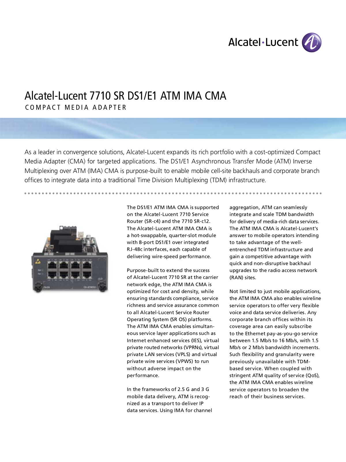 Alcatel-Lucent 7710 SR E1, 7710 SR DS1 User Manual