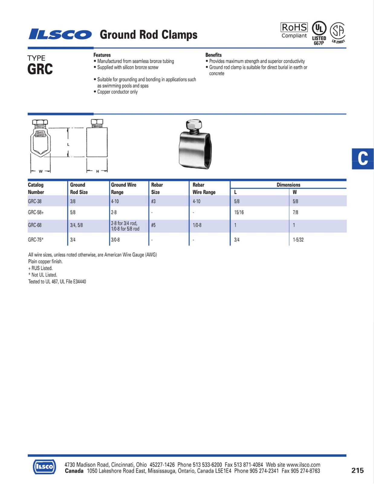 Ilsco Ground Rod Clamps Catalog Page