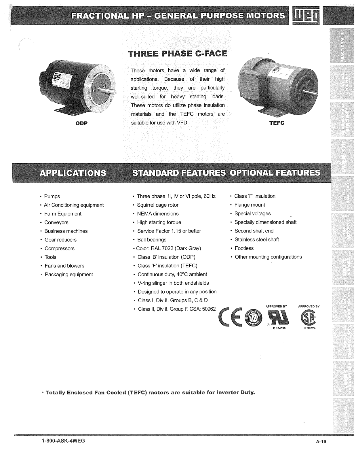 WEG Electric HP General Purpose Motors Catalog Page