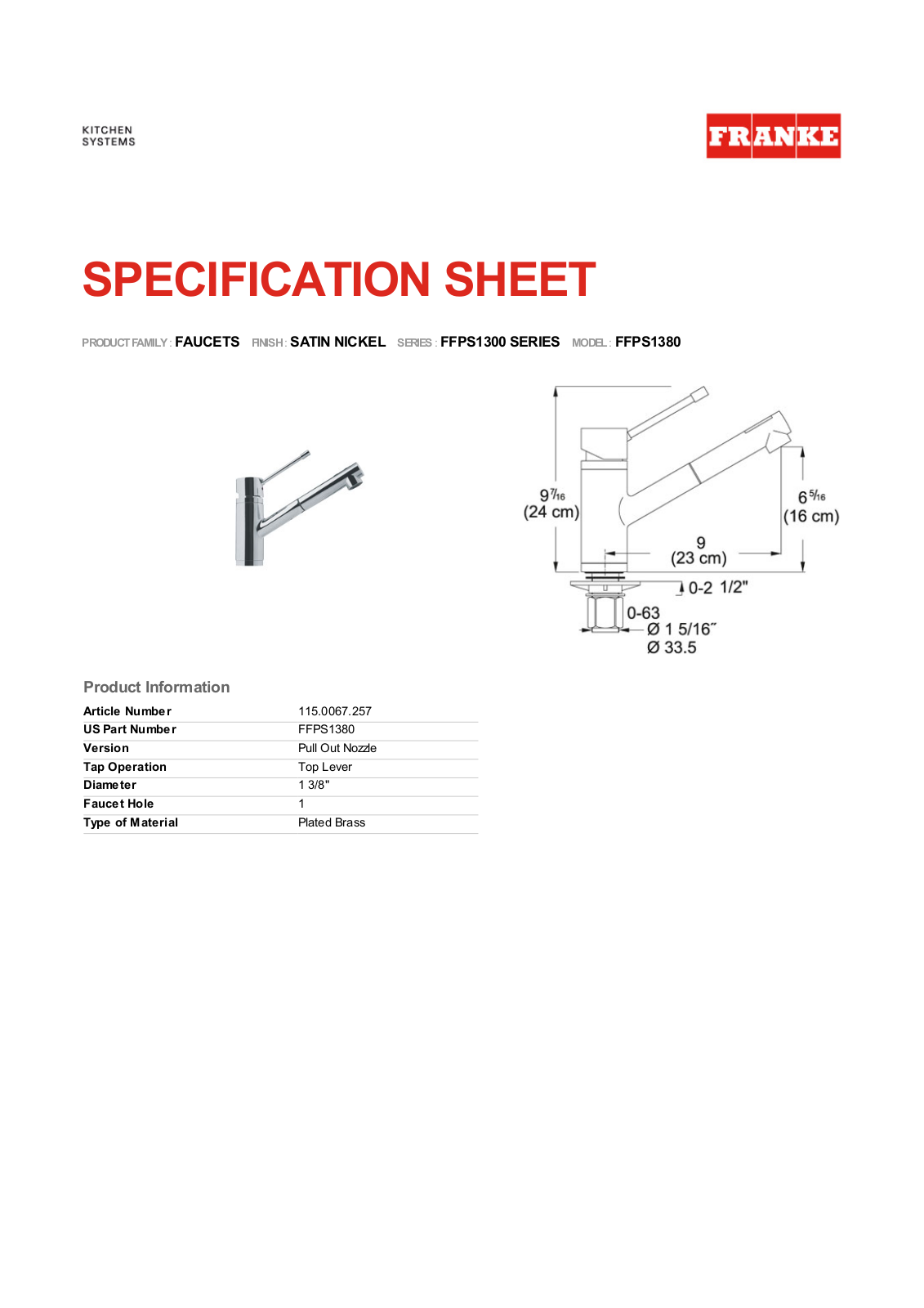 Franke Foodservice FFPS1380 User Manual