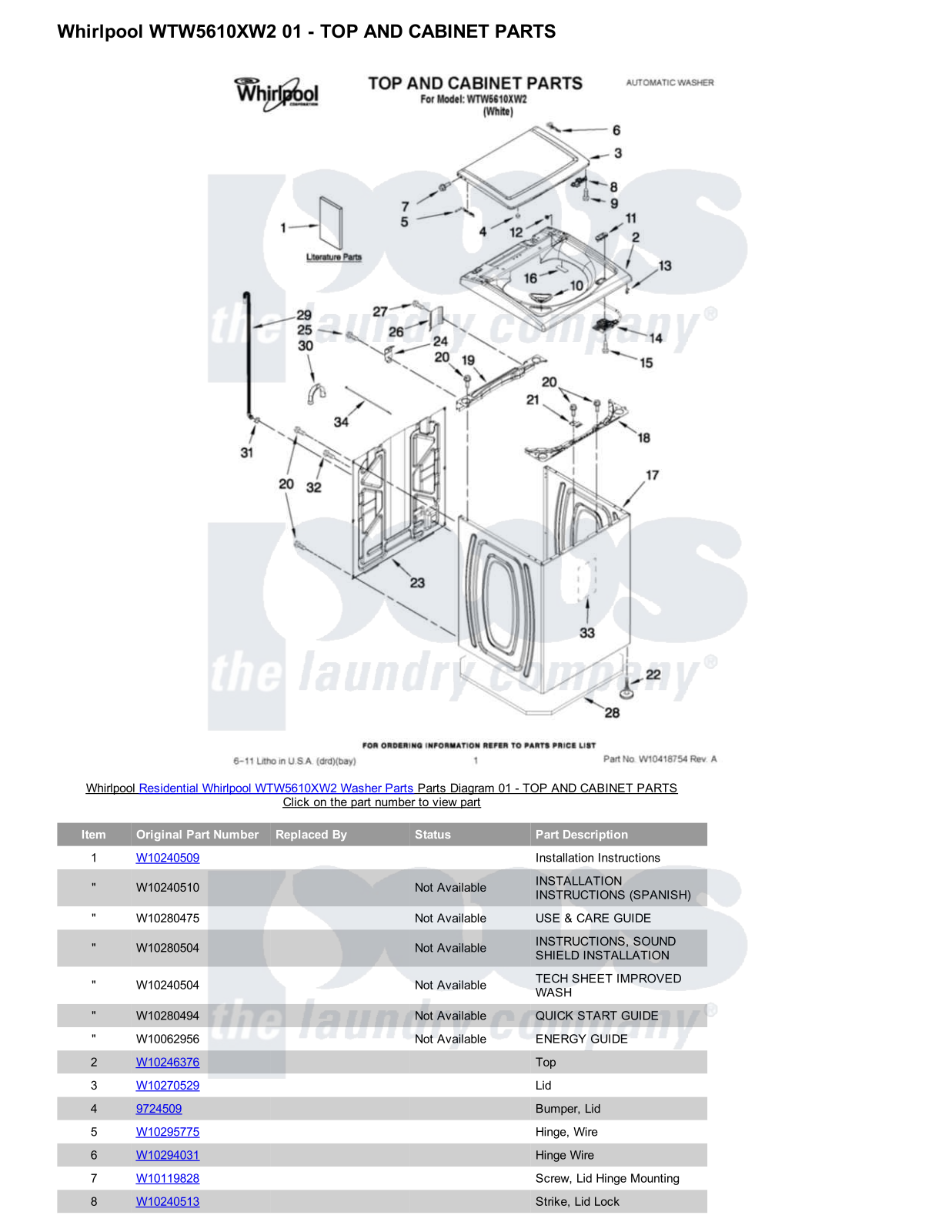 Whirlpool WTW5610XW2 Parts Diagram