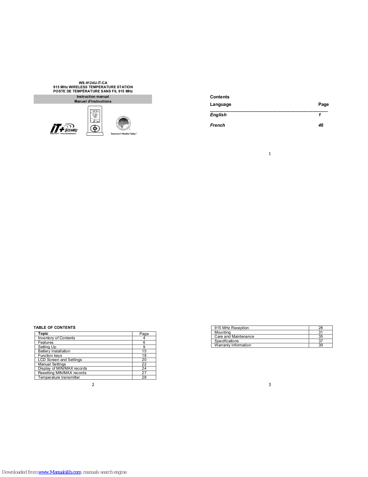 La Crosse Technology WS-9124U-IT-CA Instruction Manual