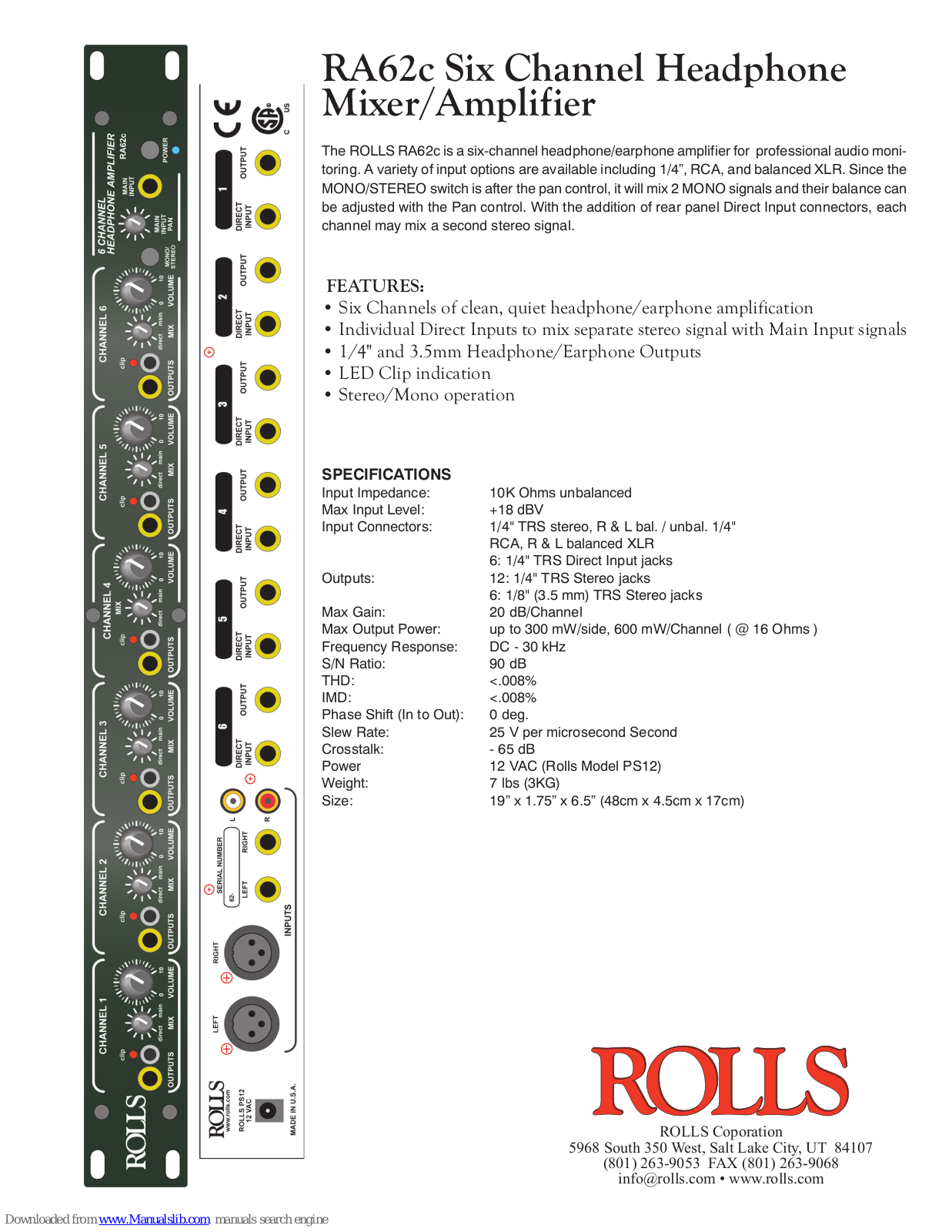 Rolls RA62с Specifications - ManualMachine.com