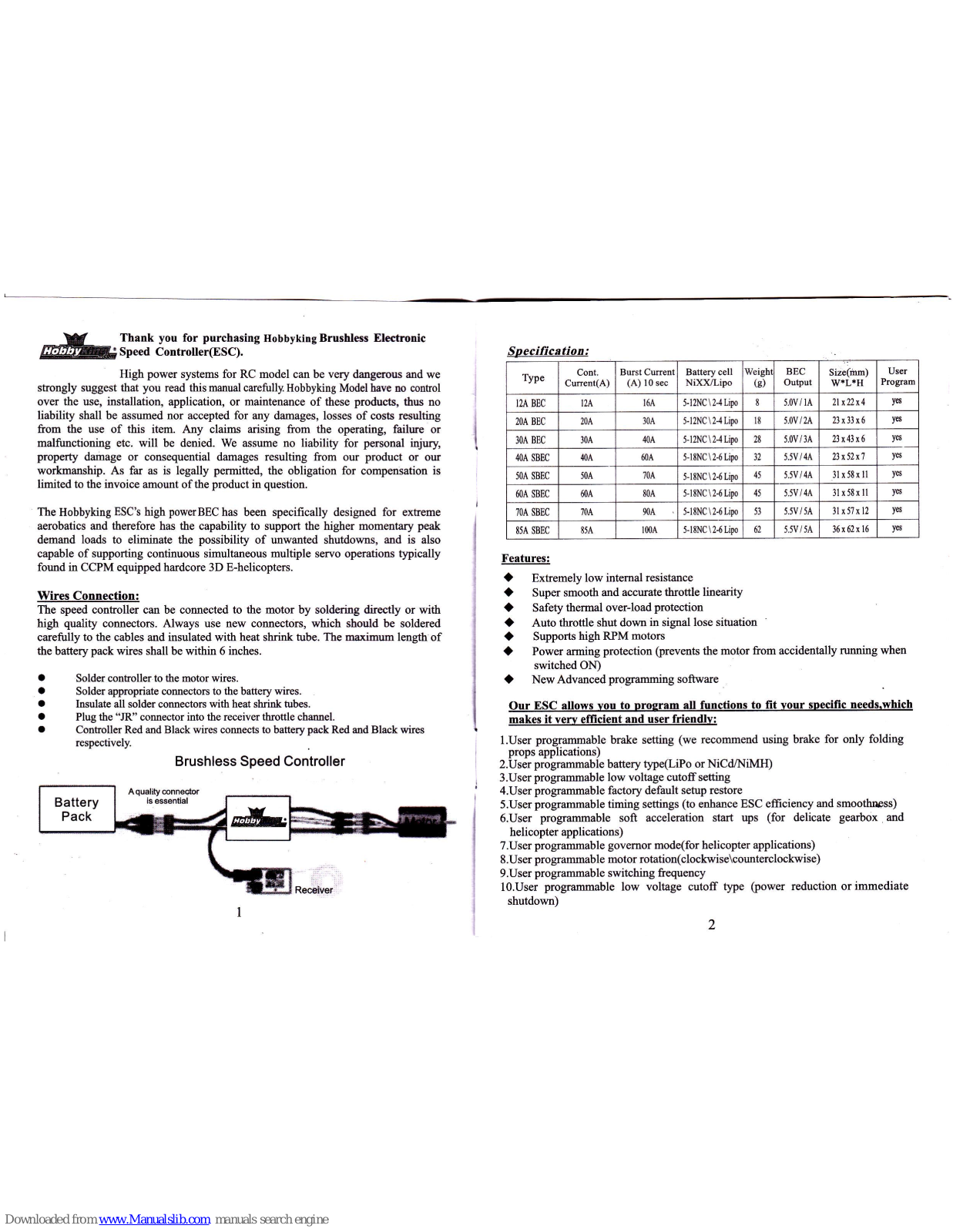 HobbyKing 12A BEC, 20A BEC, 30A BEC, 50A SBEC, 60A SBEC User Manual - ManualMachine.com